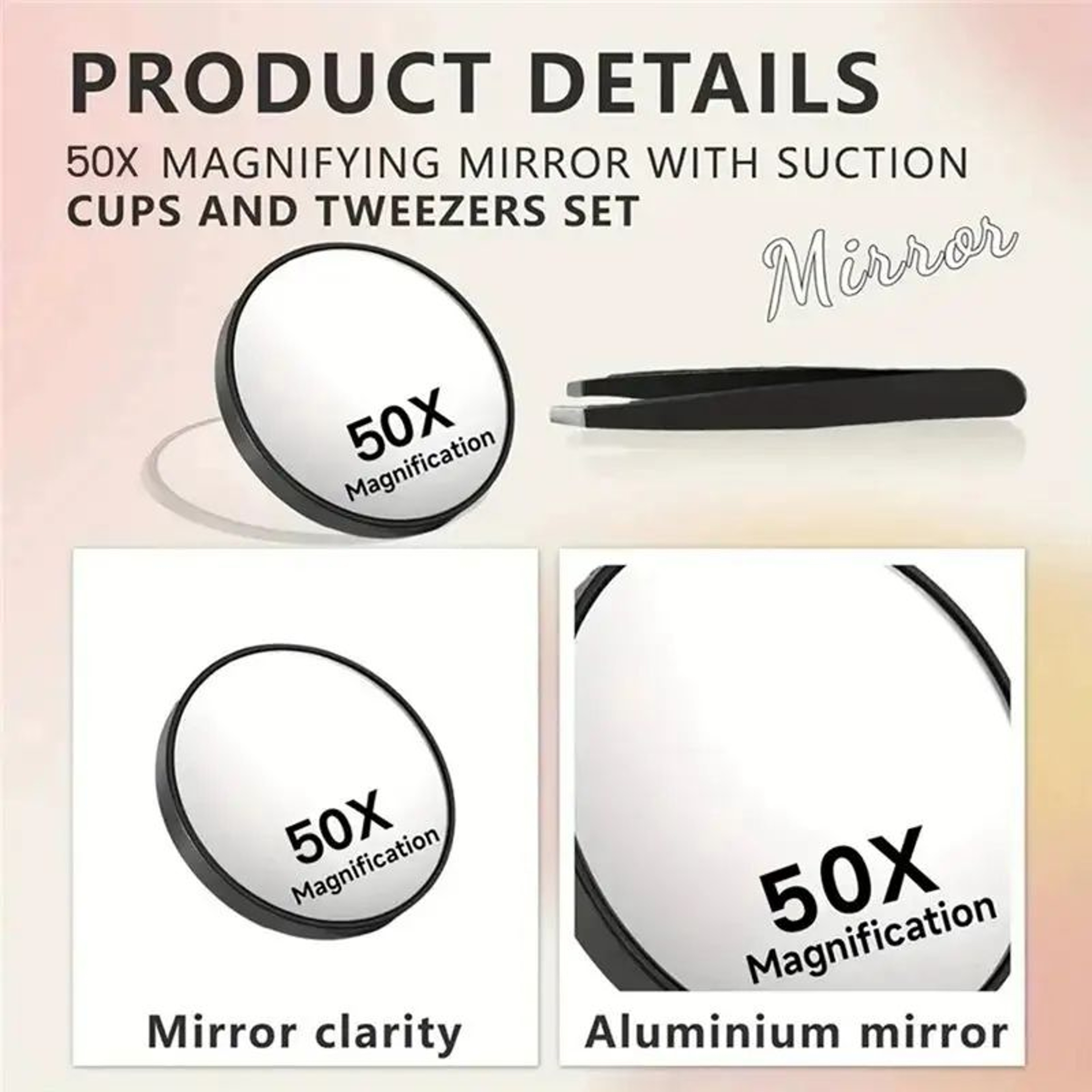 50X Magnifying Travel Makeup Mirror  339 In Suction Cup Skincare Grooming Mirror With Precision Twe 1