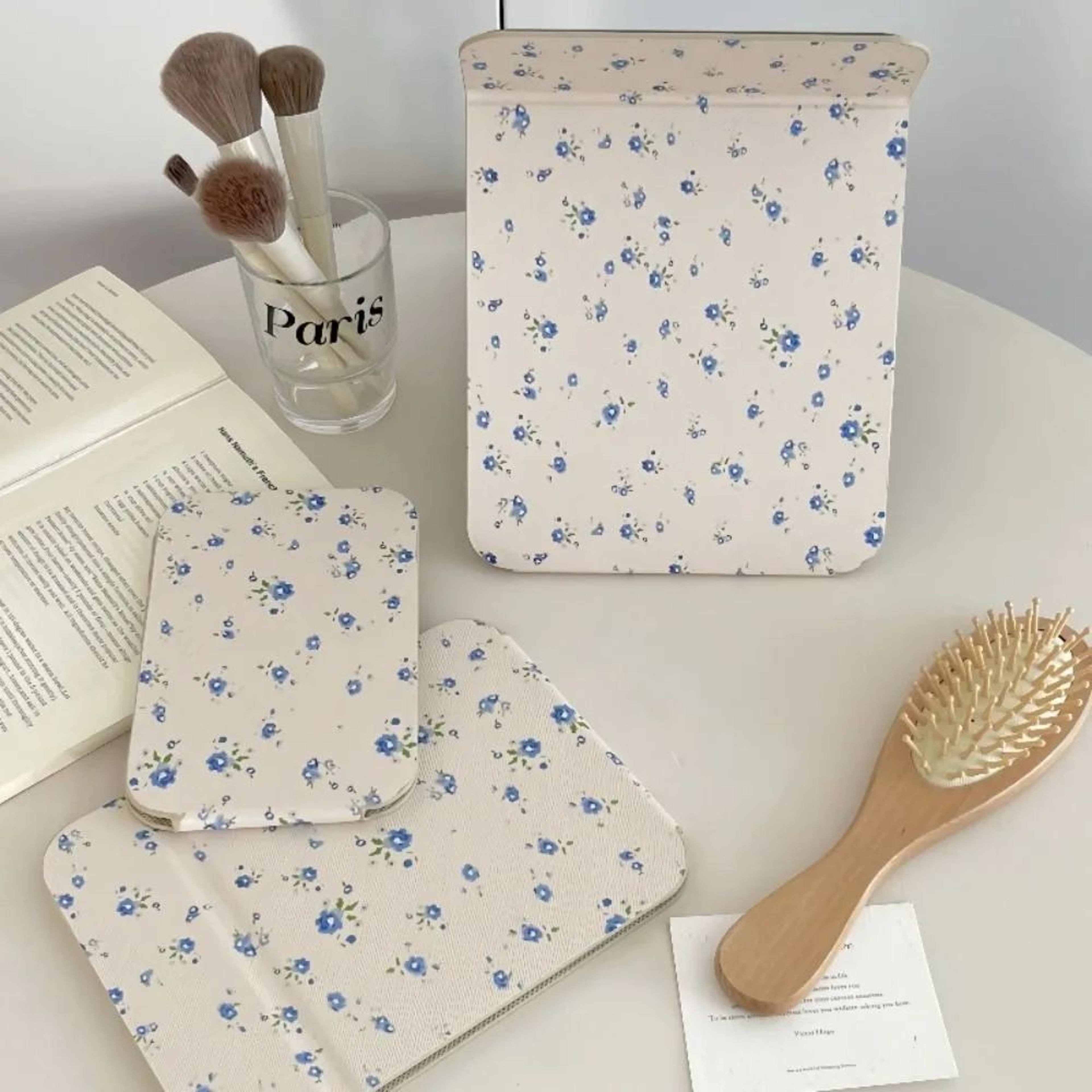 PU Leather Folding Makeup Mirror  Portable Desktop Vanity Stand Mirror For Travel Makeup Skincare   10