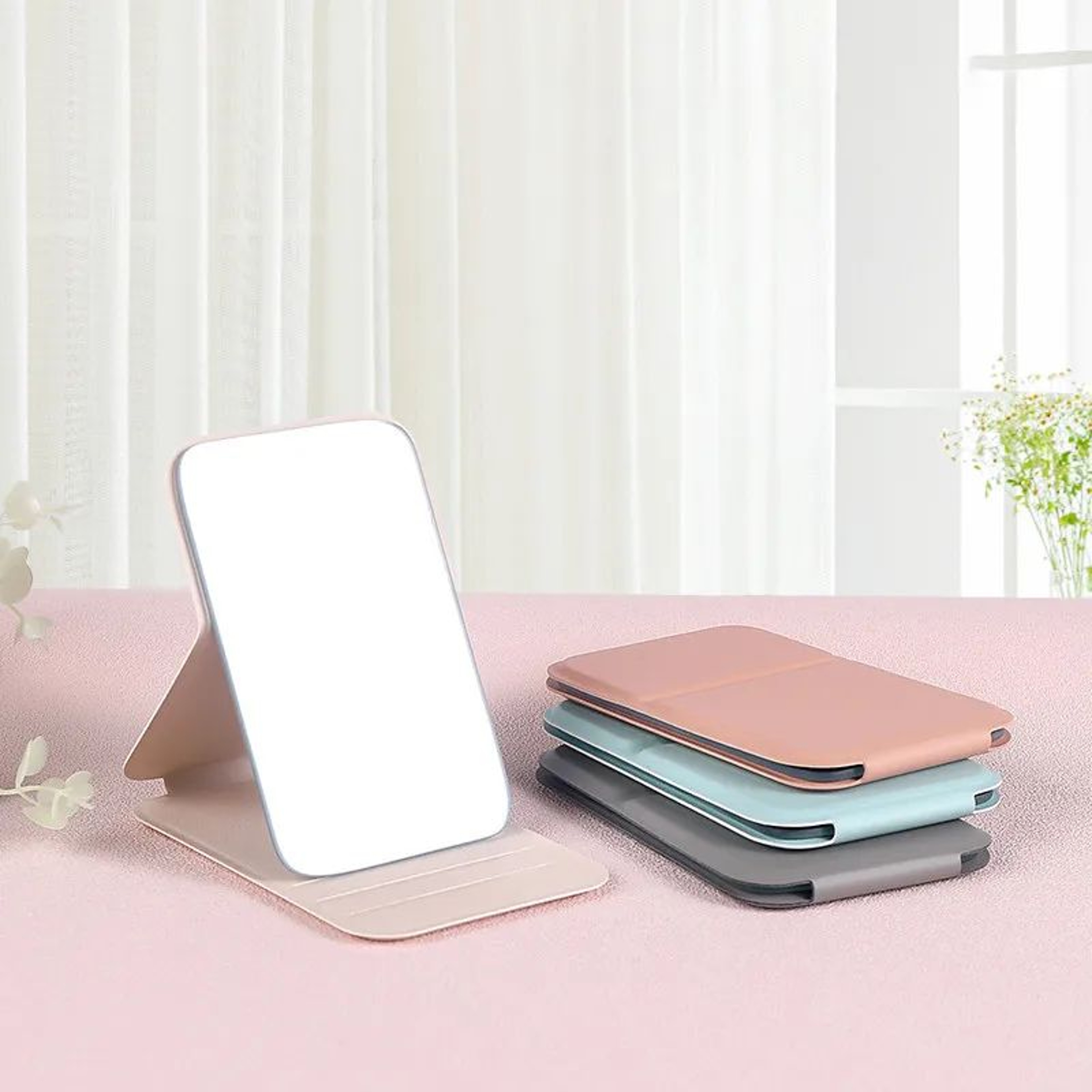 Portable PU Leather Makeup Mirror  Foldable Compact Handheld Pocket Vanity Mirror For Travel Purse  5
