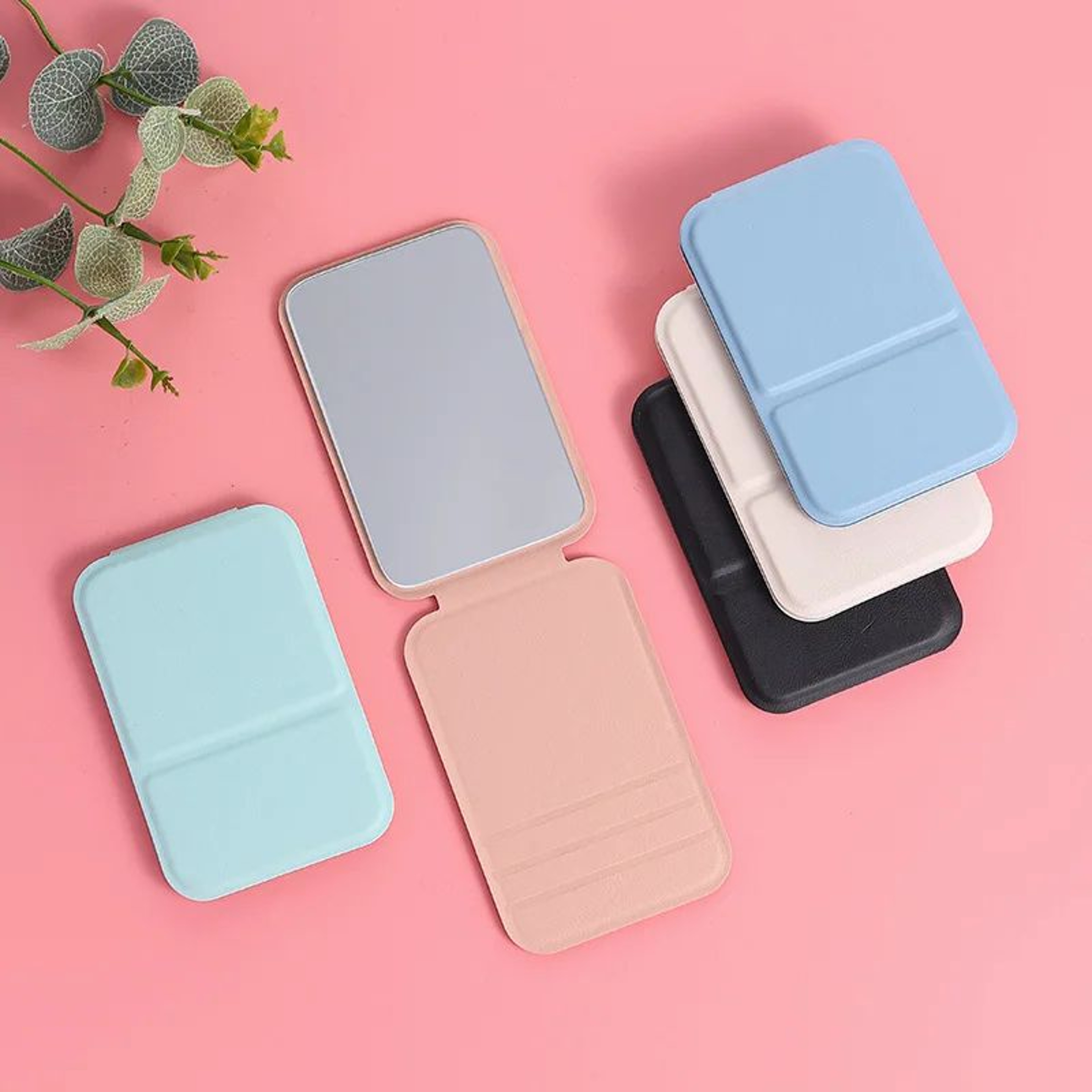 Portable PU Leather Makeup Mirror  Foldable Compact Handheld Pocket Vanity Mirror For Travel Purse  1