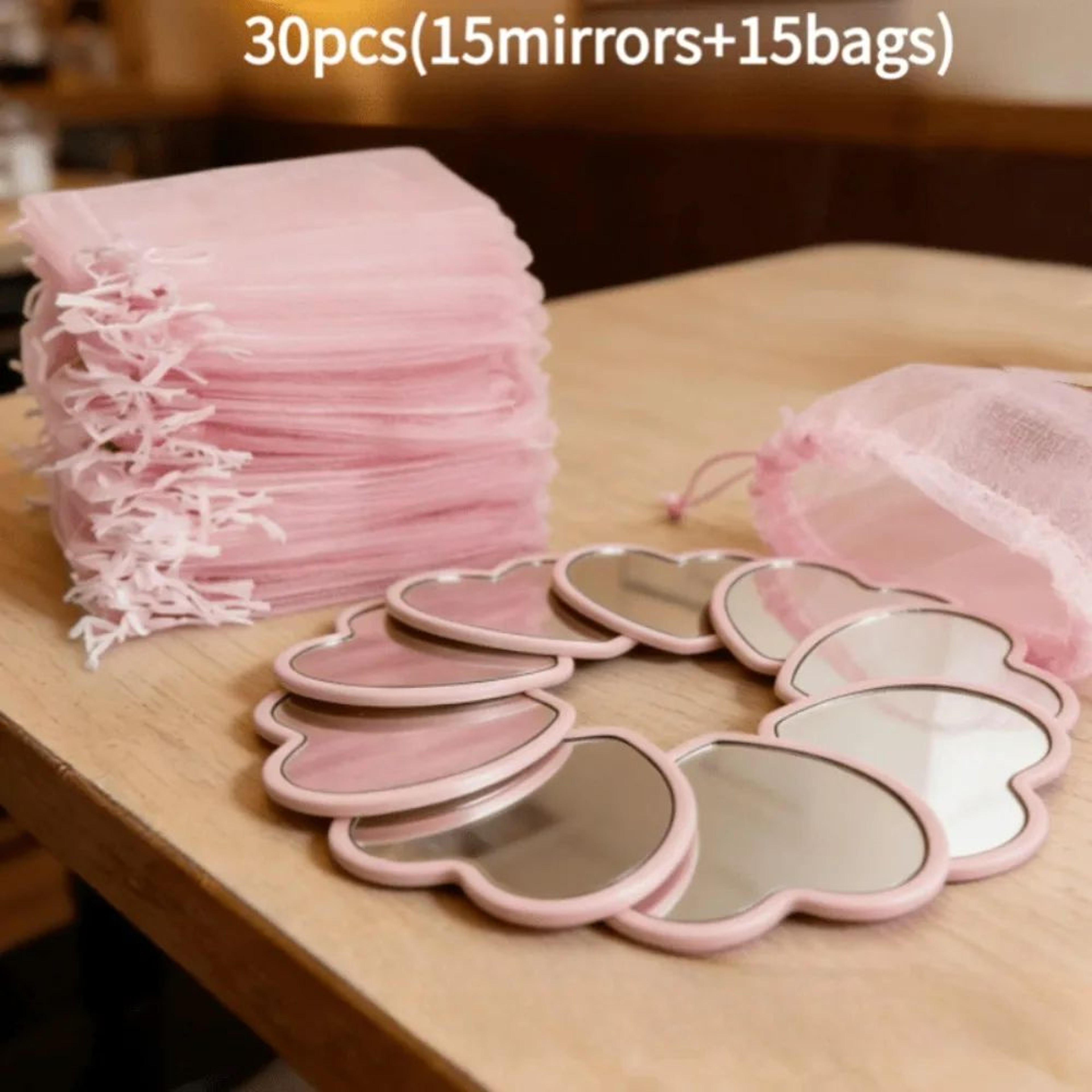 30pcs HeartShaped Mini Mirrors  Portable Compact Handheld Makeup Mirrors With Pink Storage Bag For  3