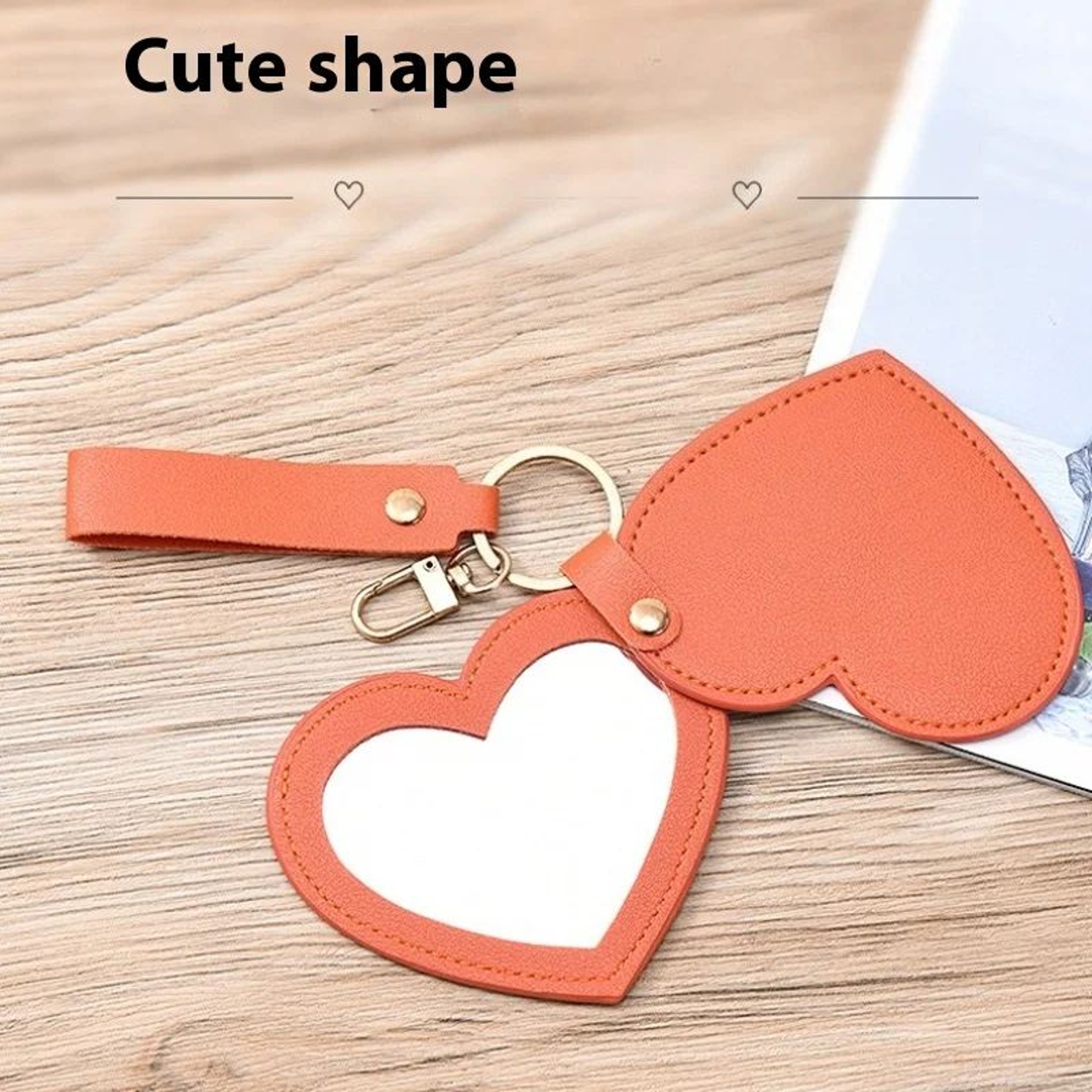 HeartShaped Compact Makeup Mirror  PU Leather Pocket Vanity Mirror With Keychain For Purse Travel A 0