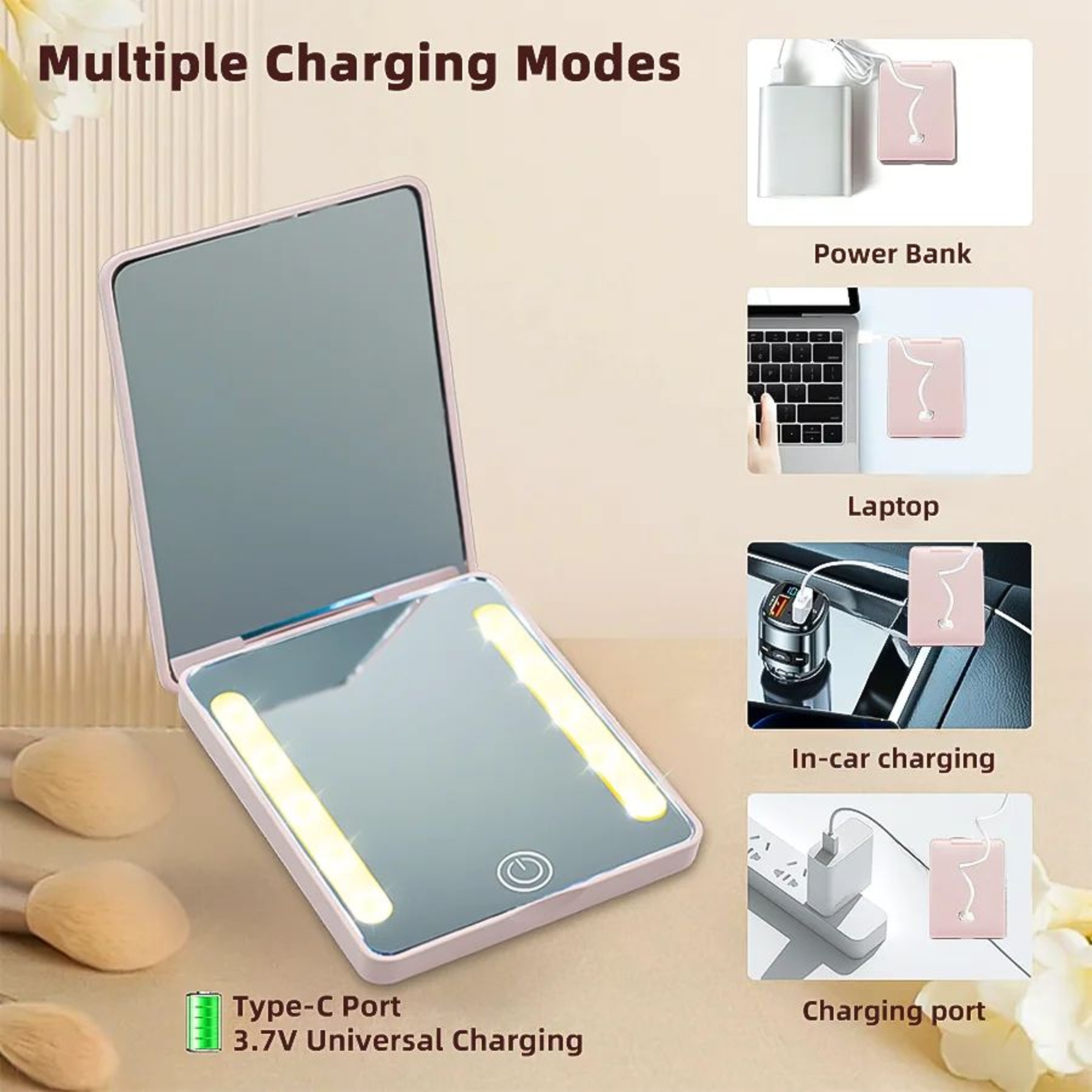 Rechargeable Pocket Makeup Mirror  DoubleSided 1X 2X Magnifying Lighted Compact Vanity Mirror For T 4