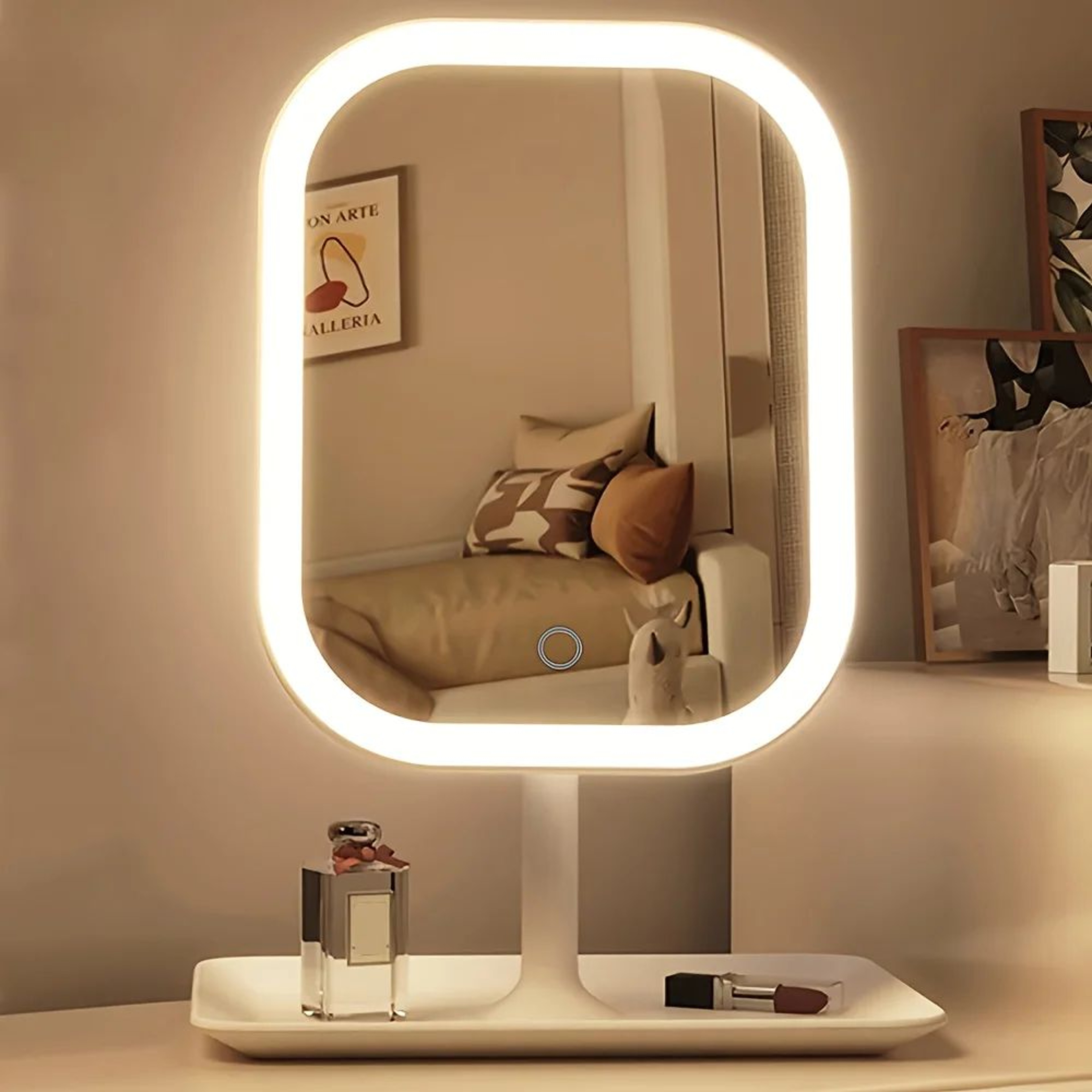Rechargeable LED Makeup Mirror  Touch Control 3 Light Modes Adjustable Brightness Desktop Vanity Mi 2