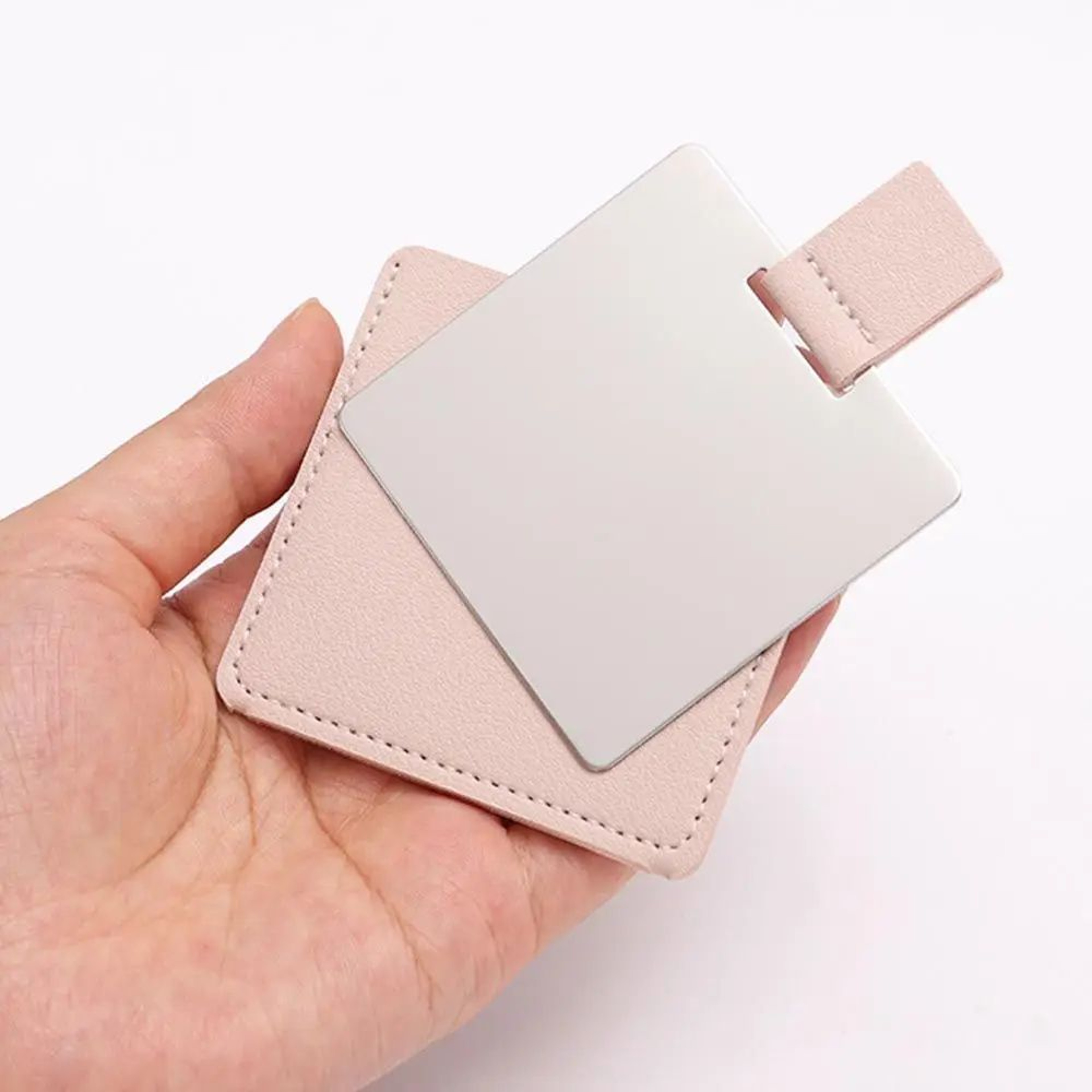 UltraThin Stainless Steel Pocket Makeup Mirror  Compact PU Leather Mini Cosmetic Mirror For Travel  0