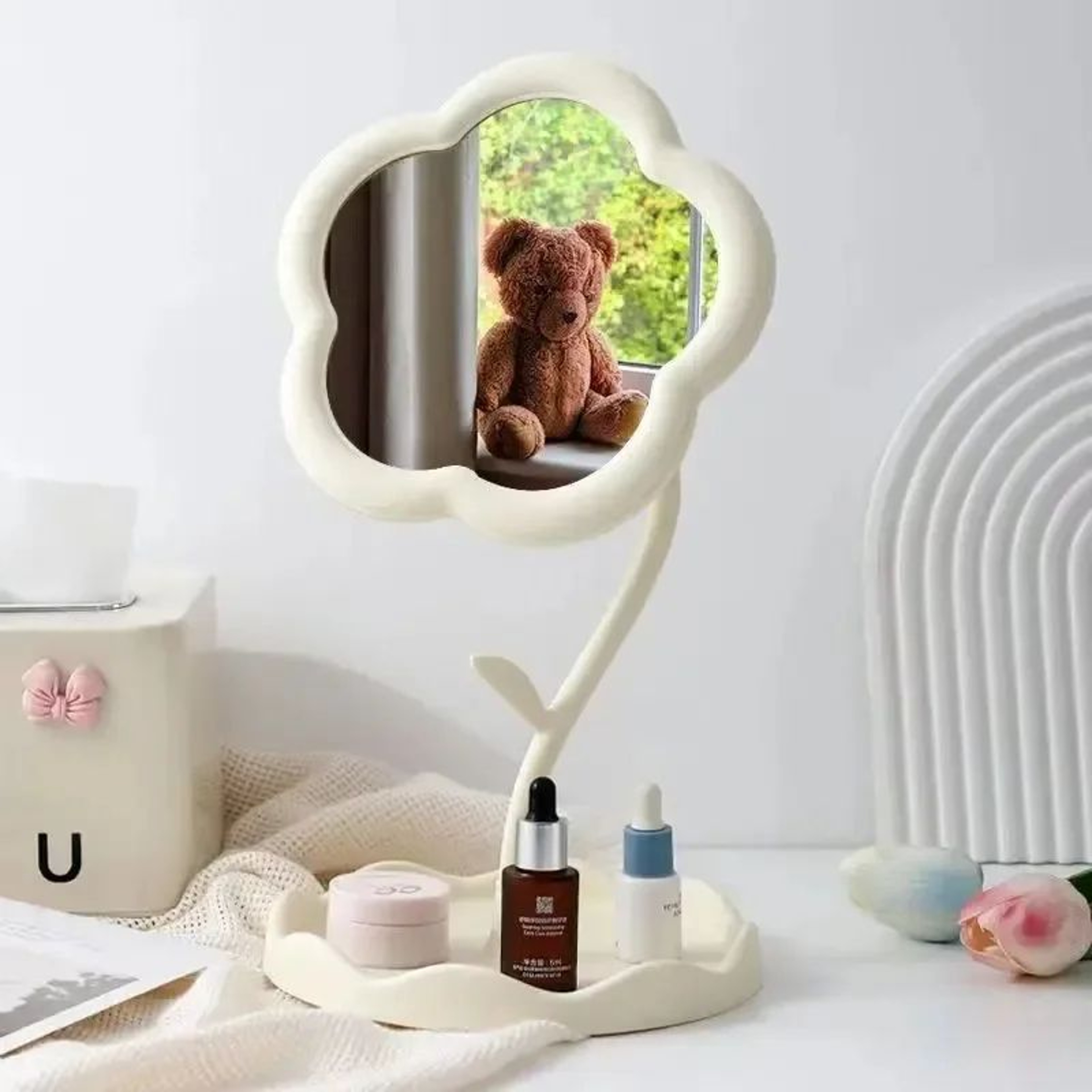 Cute Flower Desktop Vanity Mirror  High Aesthetic Decorative Makeup Mirror For Bedroom Dresser Home 5