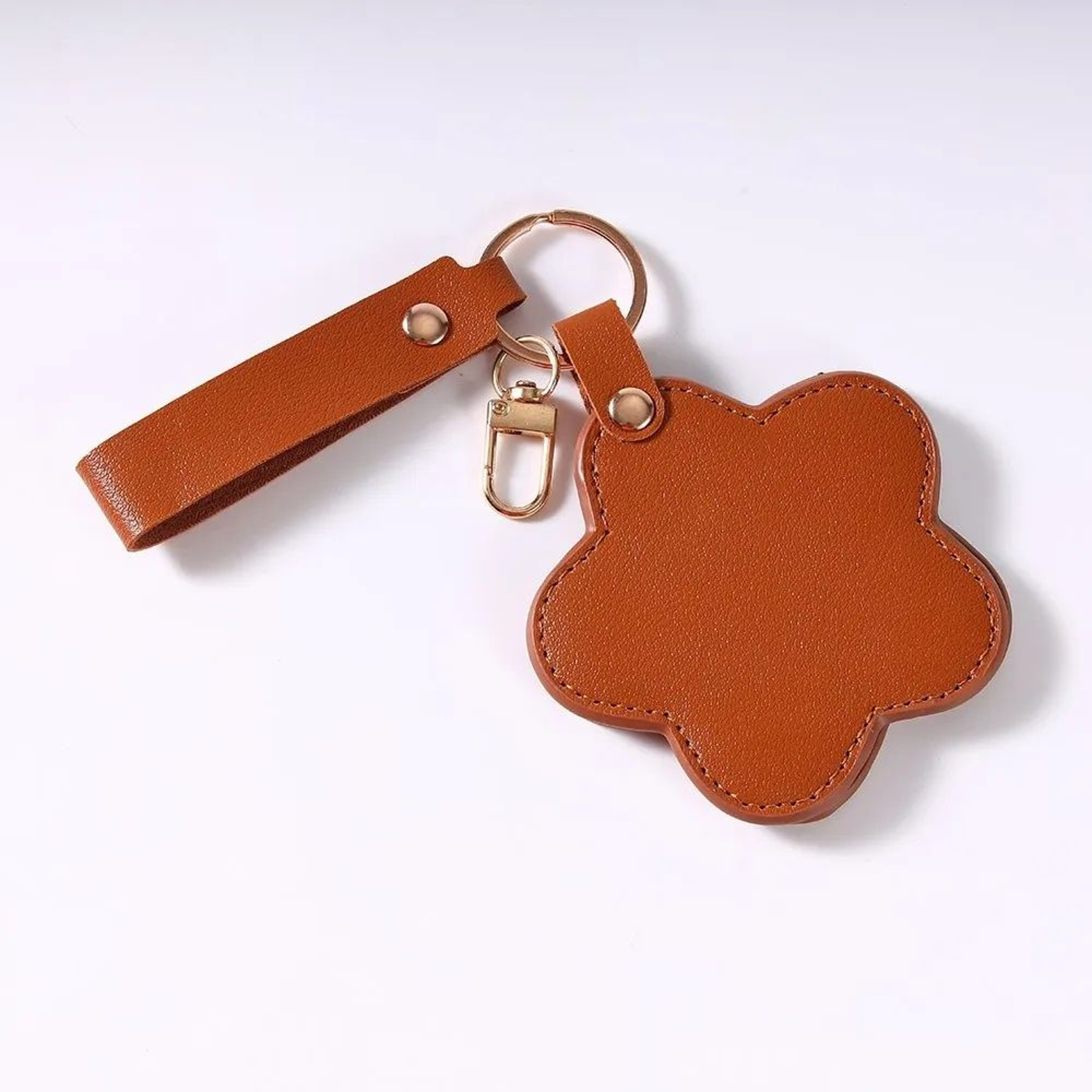 Mini StarShaped Rotating Makeup Mirror  PU Leather Pocket Compact Mirror With Key Ring Pendant For  6