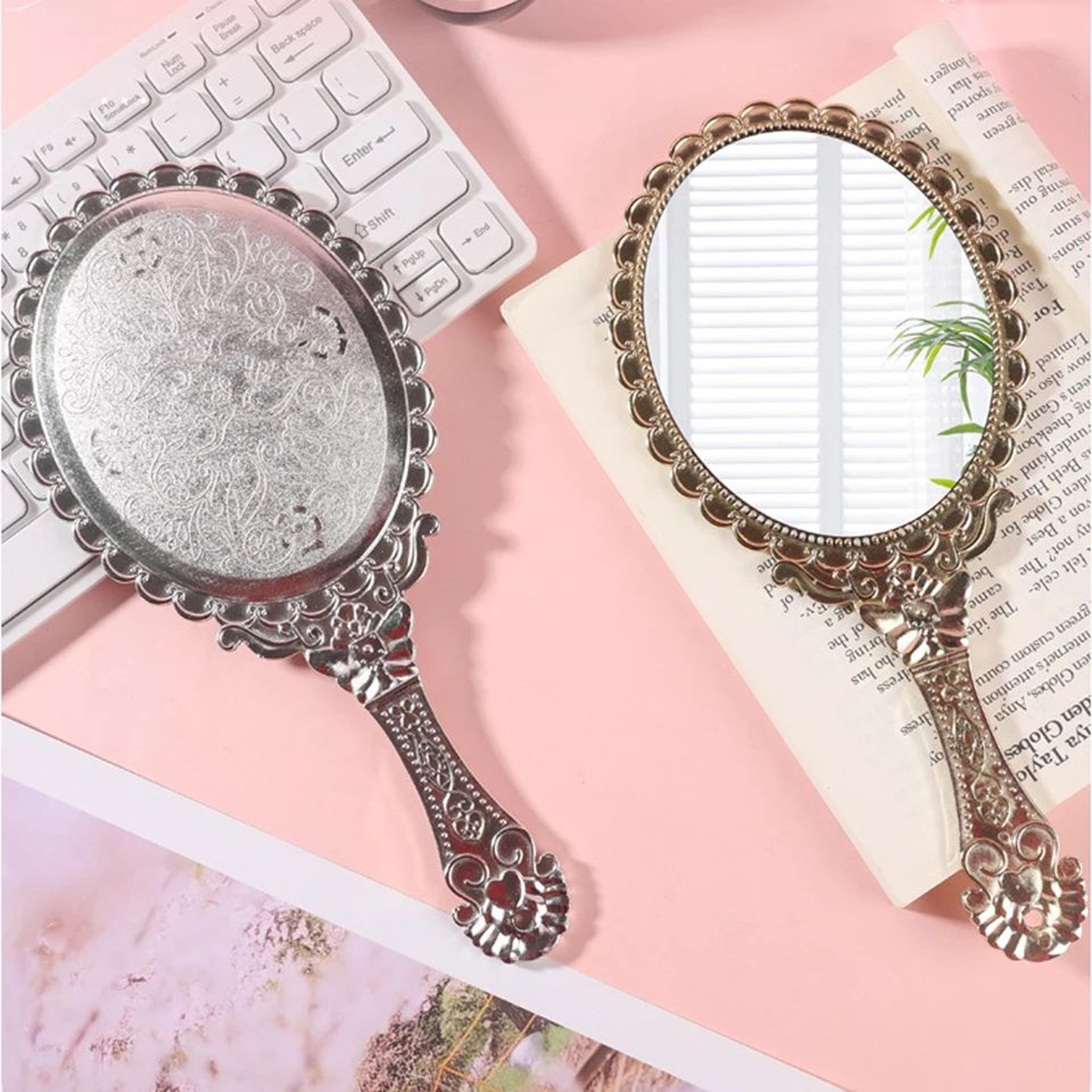 Vintage European Hand Mirror  Elegant Portable Makeup Mirror With Ornate Handle For Travel Vanity G 0