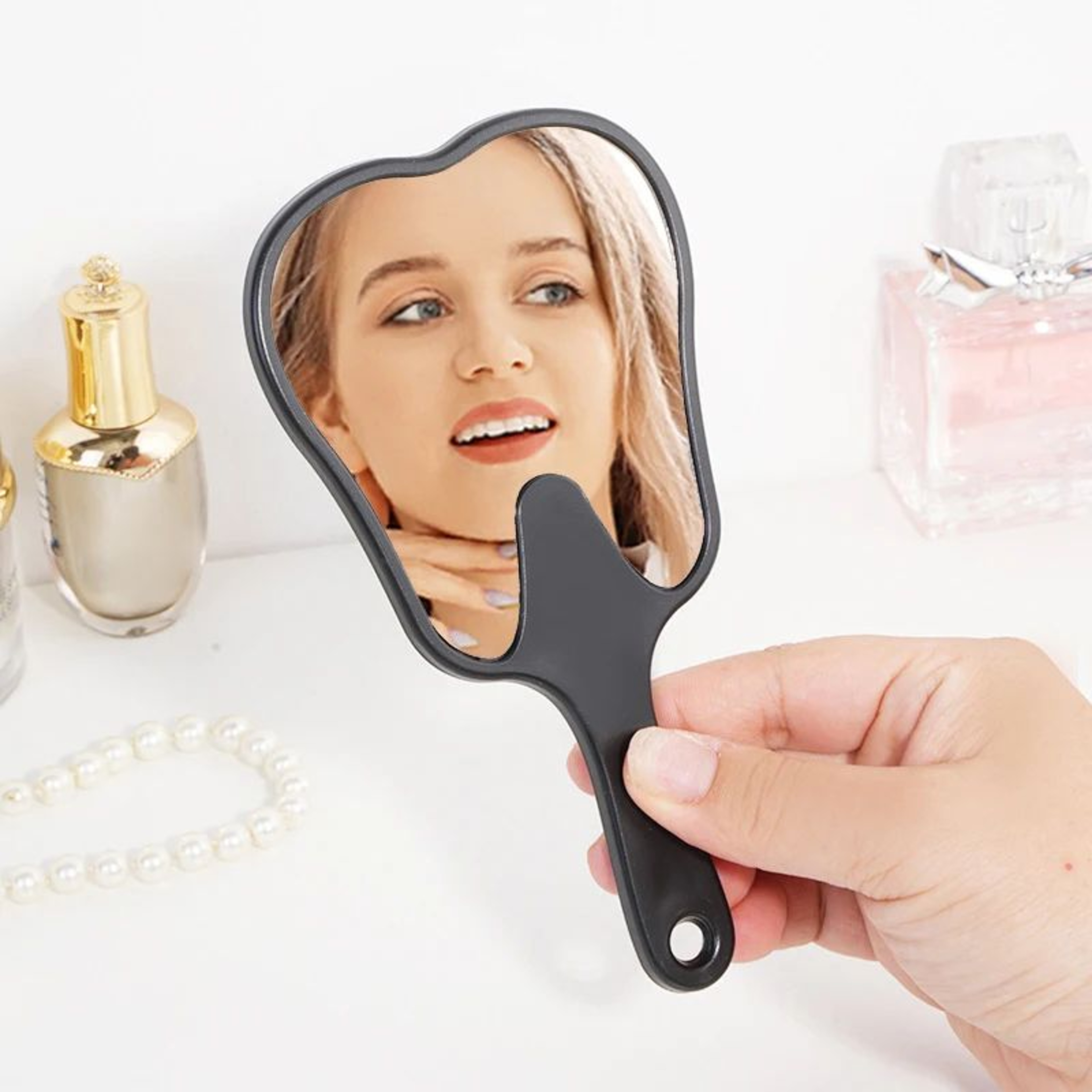 Tooth Shaped Handheld Mirror  Unbreakable Portable Dental Mouth Mirror For Makeup Oral Care  Dentis 1