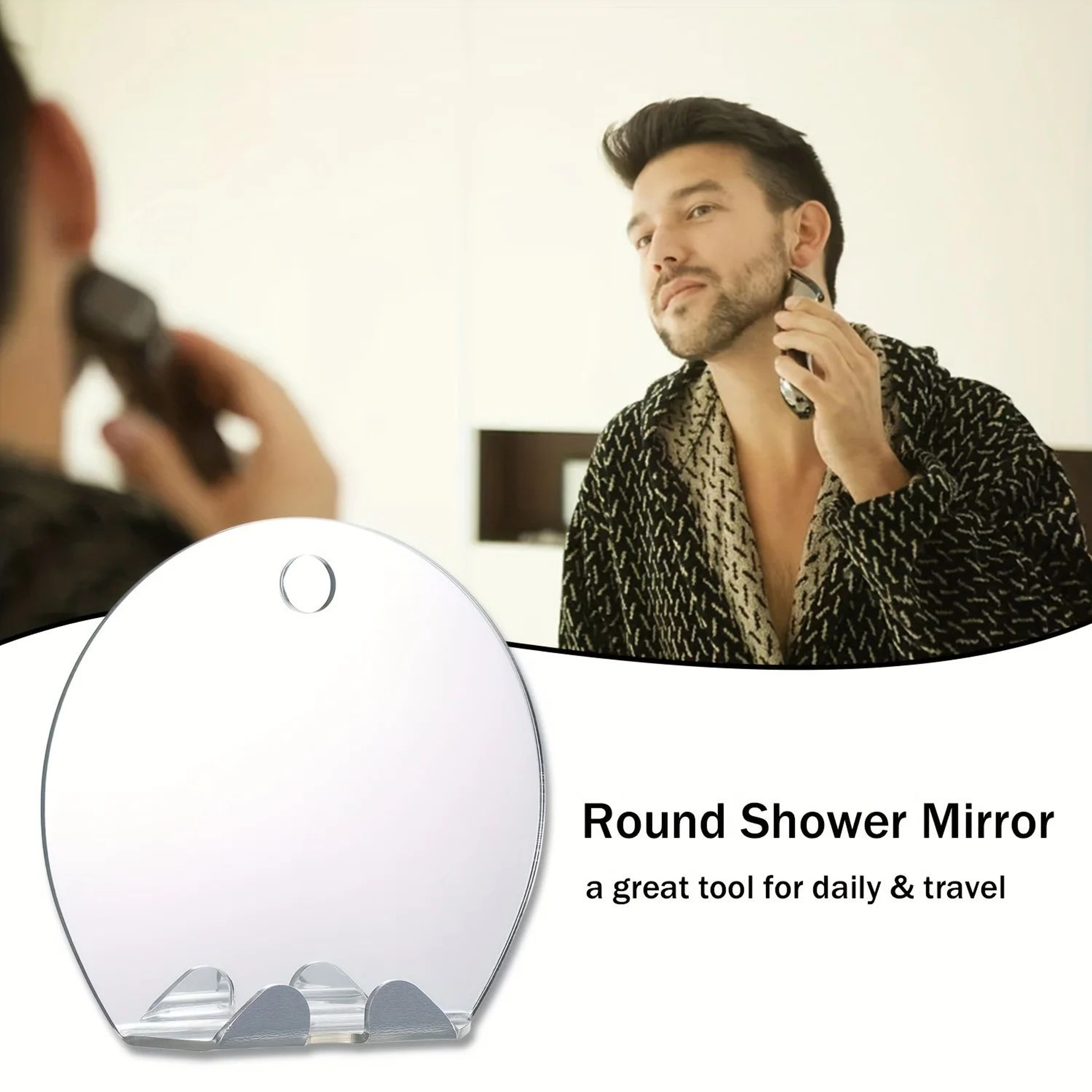 Portable FogFree Shower Mirror  6 In Handheld Rectangle Shaving Makeup Beard Grooming Bathroom Trav 4