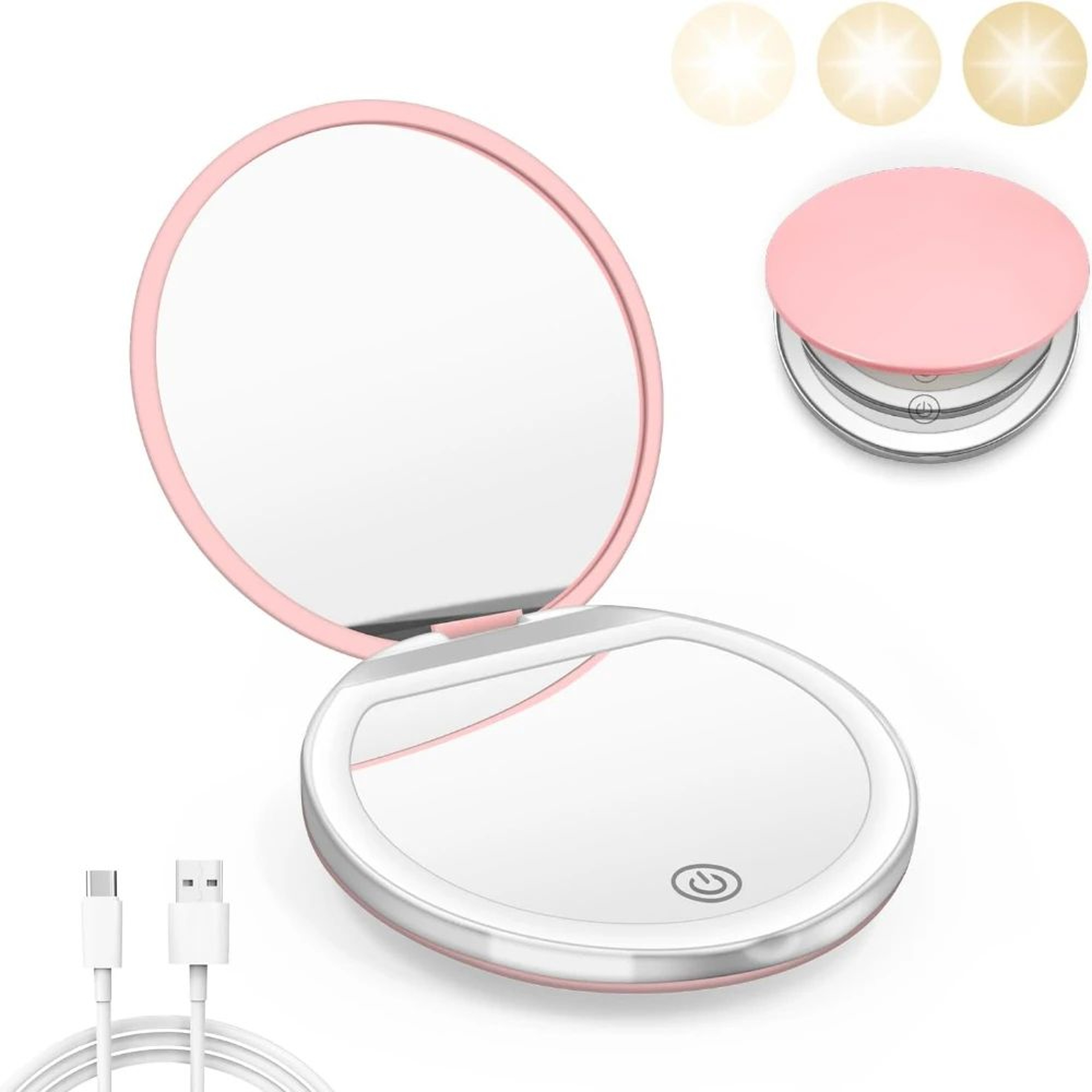 LED Compact Makeup Mirror  1X 3X Magnifying USB Rechargeable Pocket Purse Mirror For Women Travel B 0