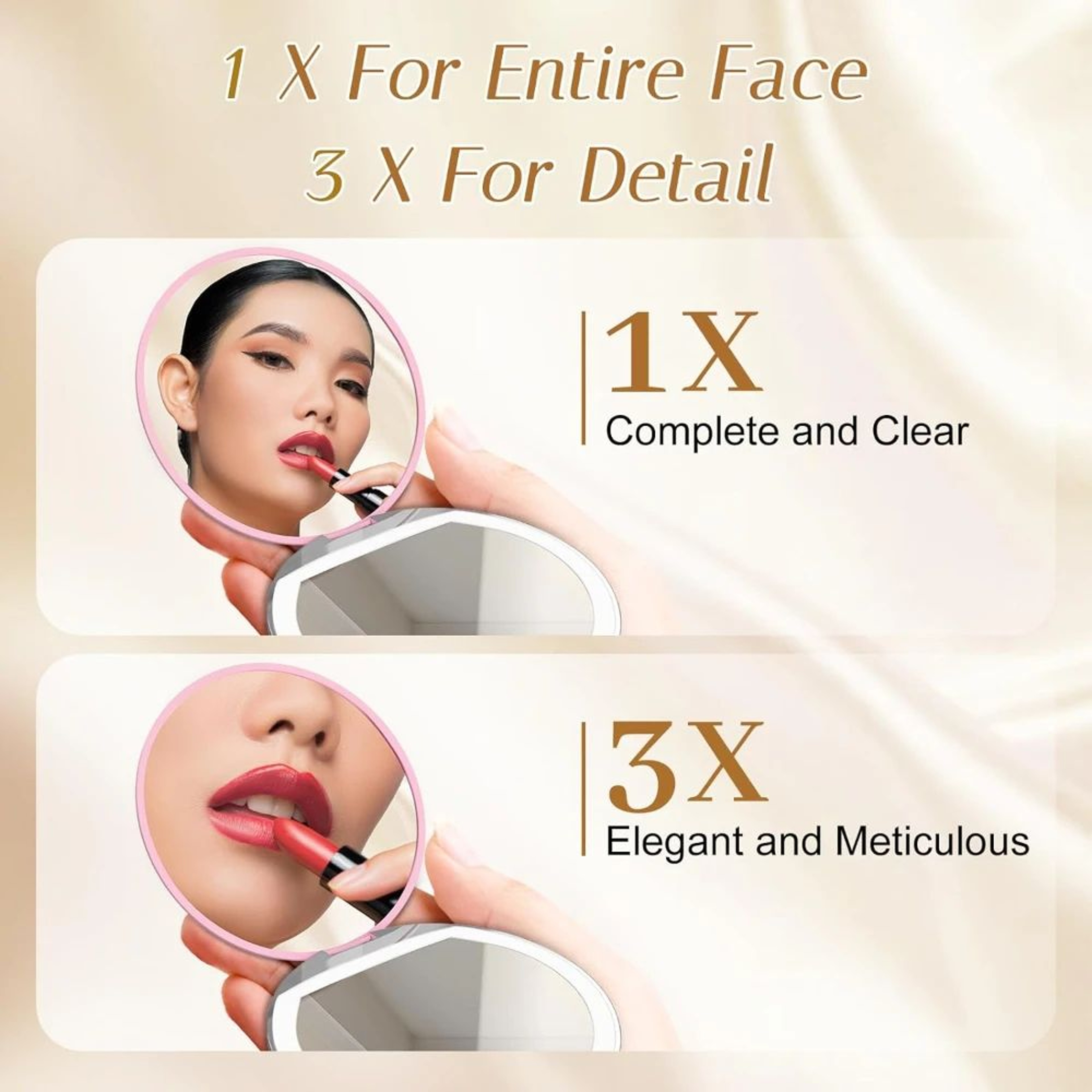 LED Compact Makeup Mirror  1X 3X Magnifying USB Rechargeable Pocket Purse Mirror For Women Travel B 2
