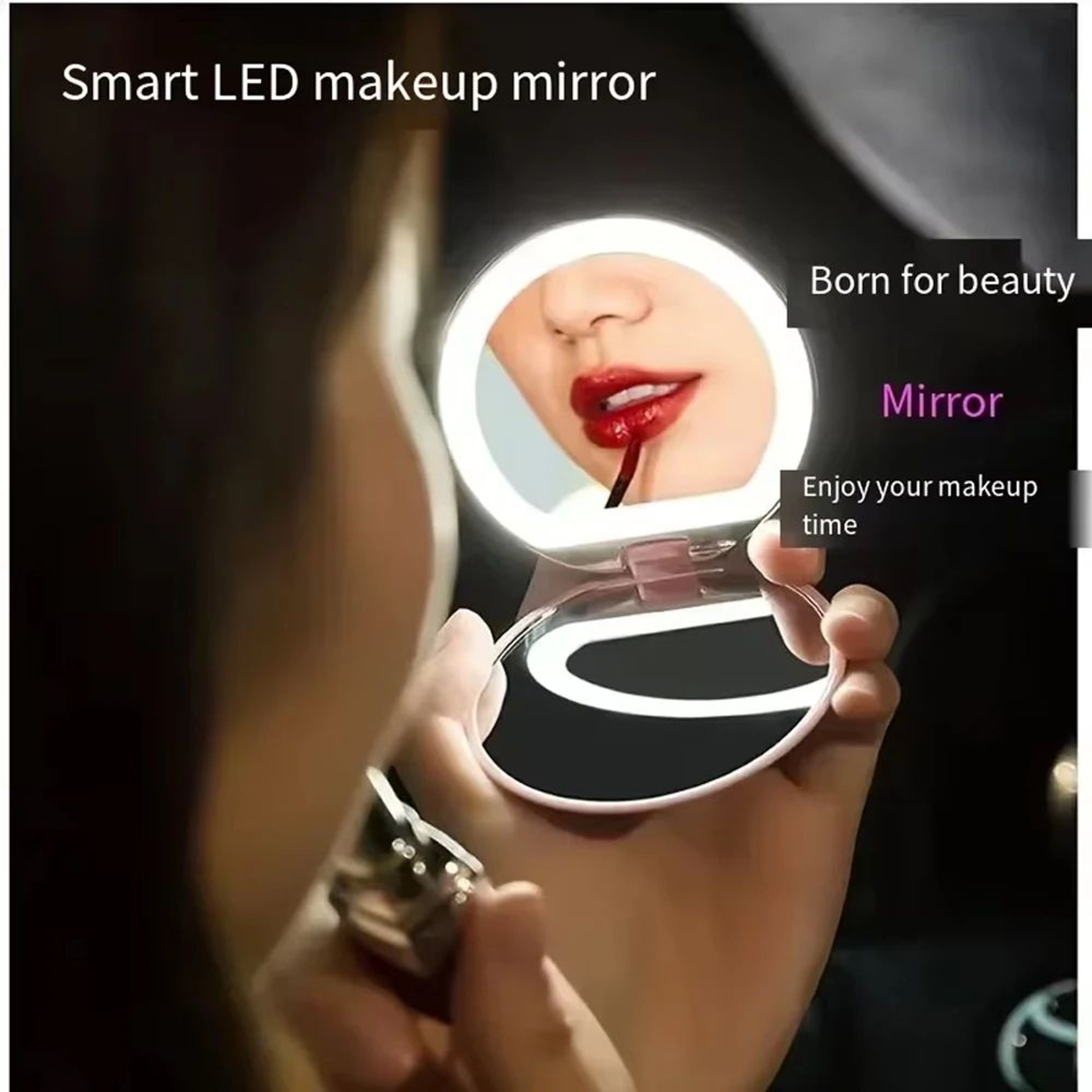 LED Compact Makeup Mirror  1X 3X Magnifying USB Rechargeable Pocket Purse Mirror For Women Travel B 5