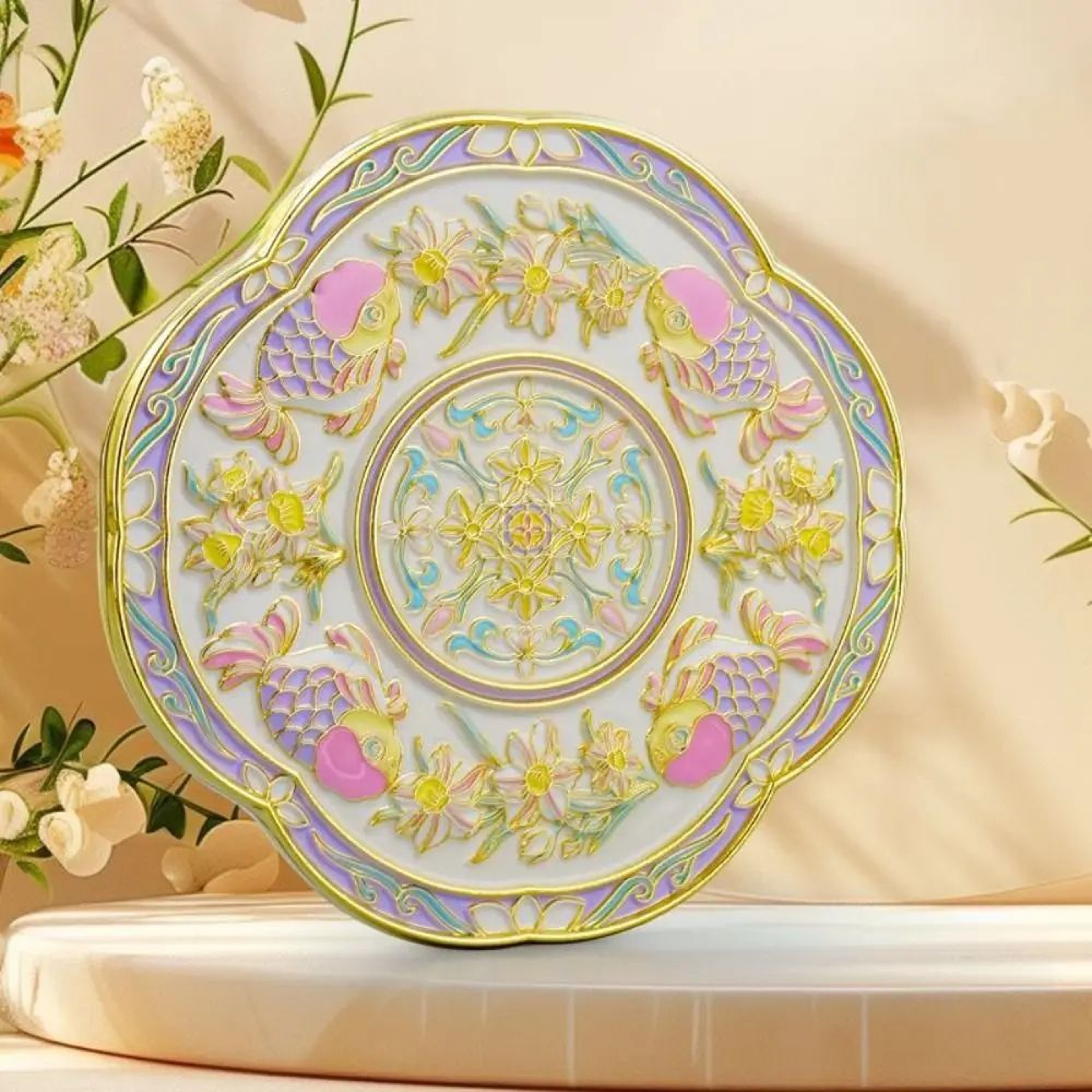 Chinese Style Pocket Mirror  Embossed Metal Handheld Makeup Mirror With Elegant Floral Pattern For  2