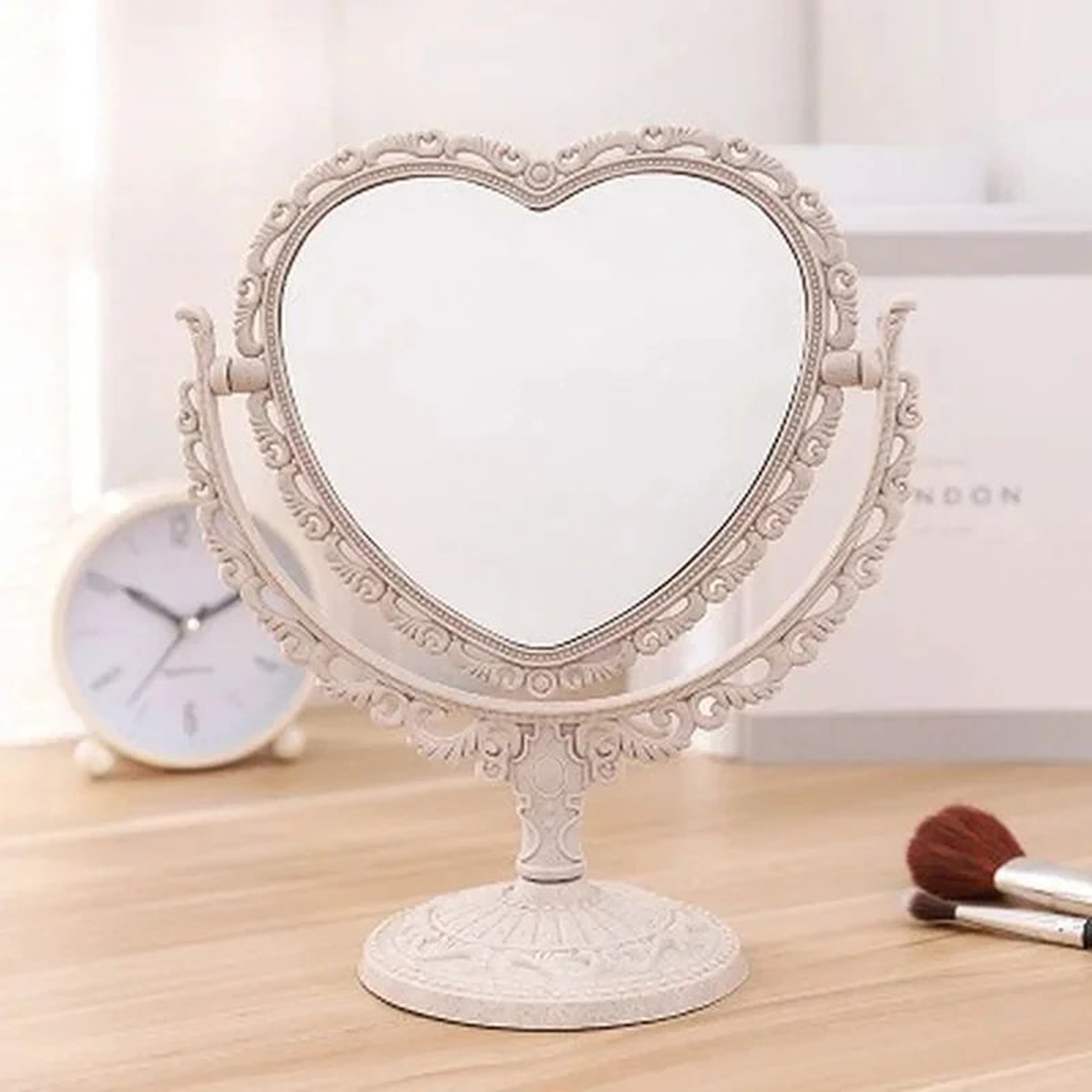 Heart Shaped DoubleSided Vanity Mirror  Portable Desktop Makeup Magnifying Mirror With Stable Stand 4