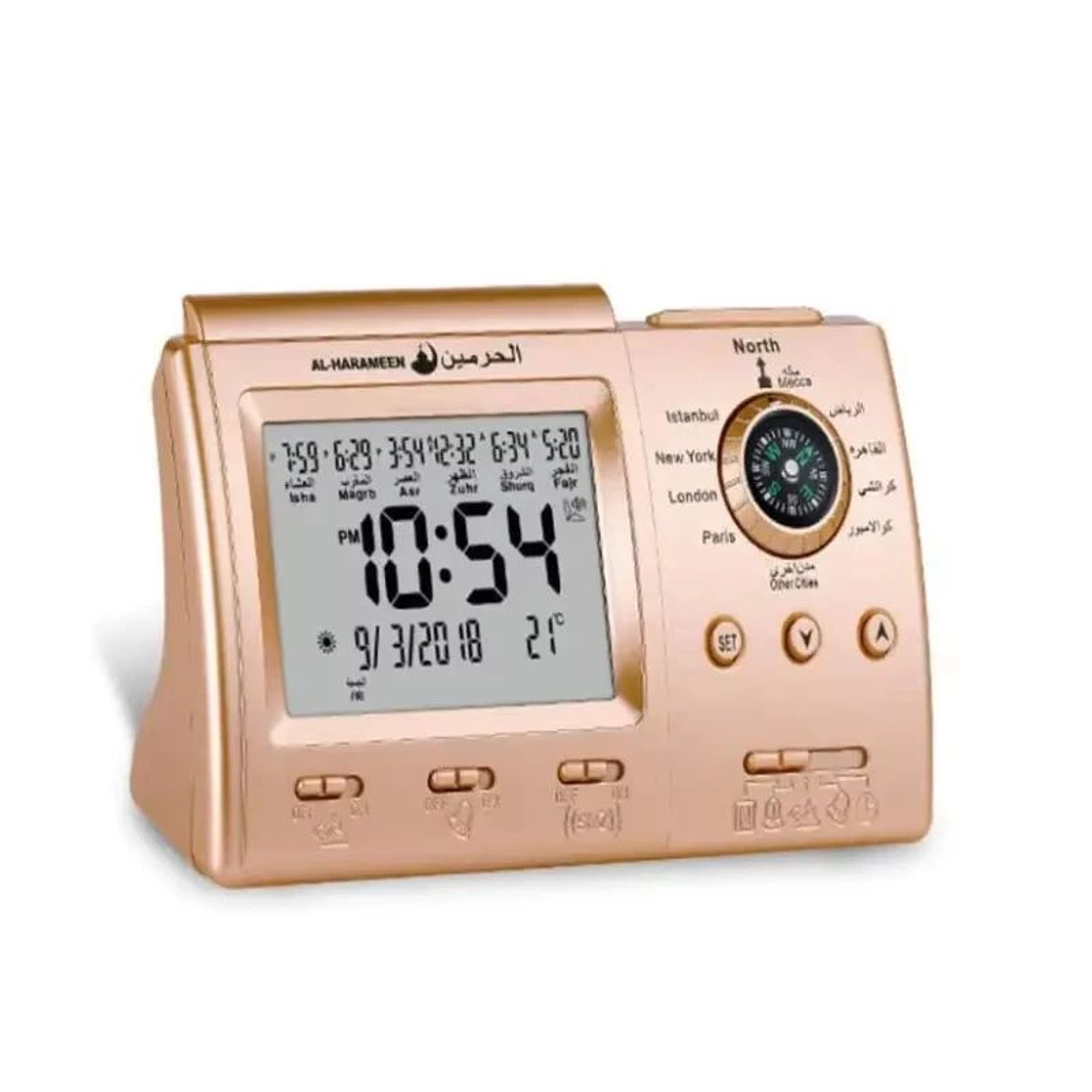 Azan Prayer Clock  1500 City Athan Adhan Table Clock With Qibla Compass Hijri Calendar Fajr Alarm   1