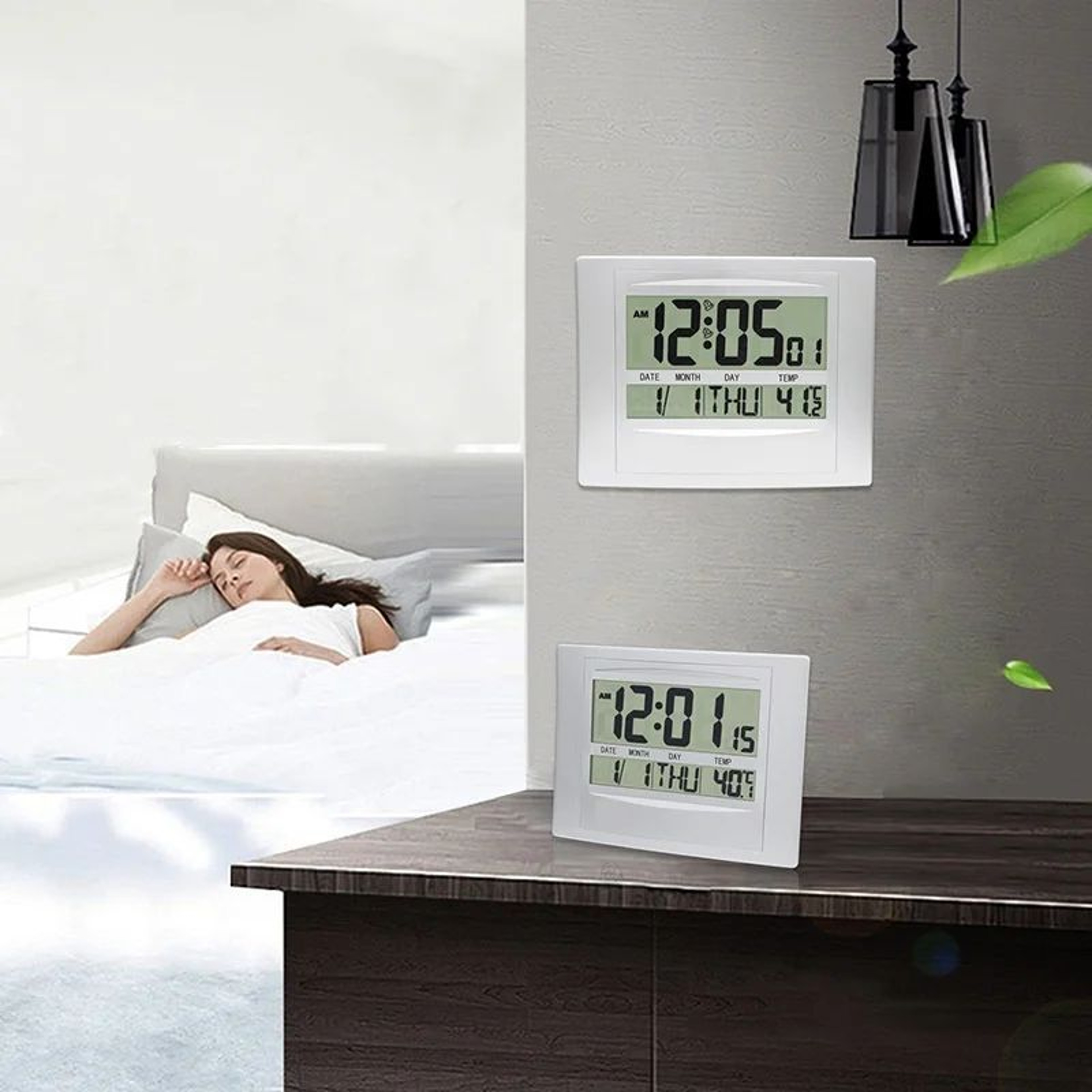 Large Digital Wall Clock  984 In LCD Date Temperature Week Display With Dual Alarms Snooze For Home 5