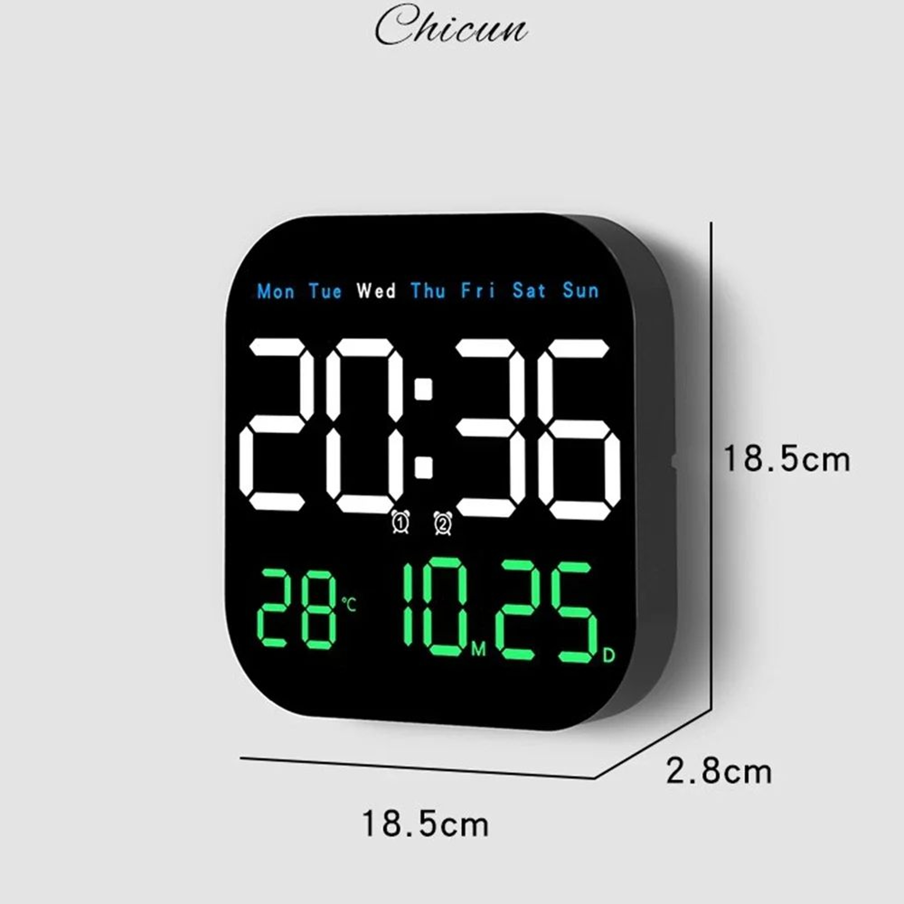 Digital LED Wall Clock  728 In Remote Alarm Clock With Temperature Date Week Display 10Level Bright 4