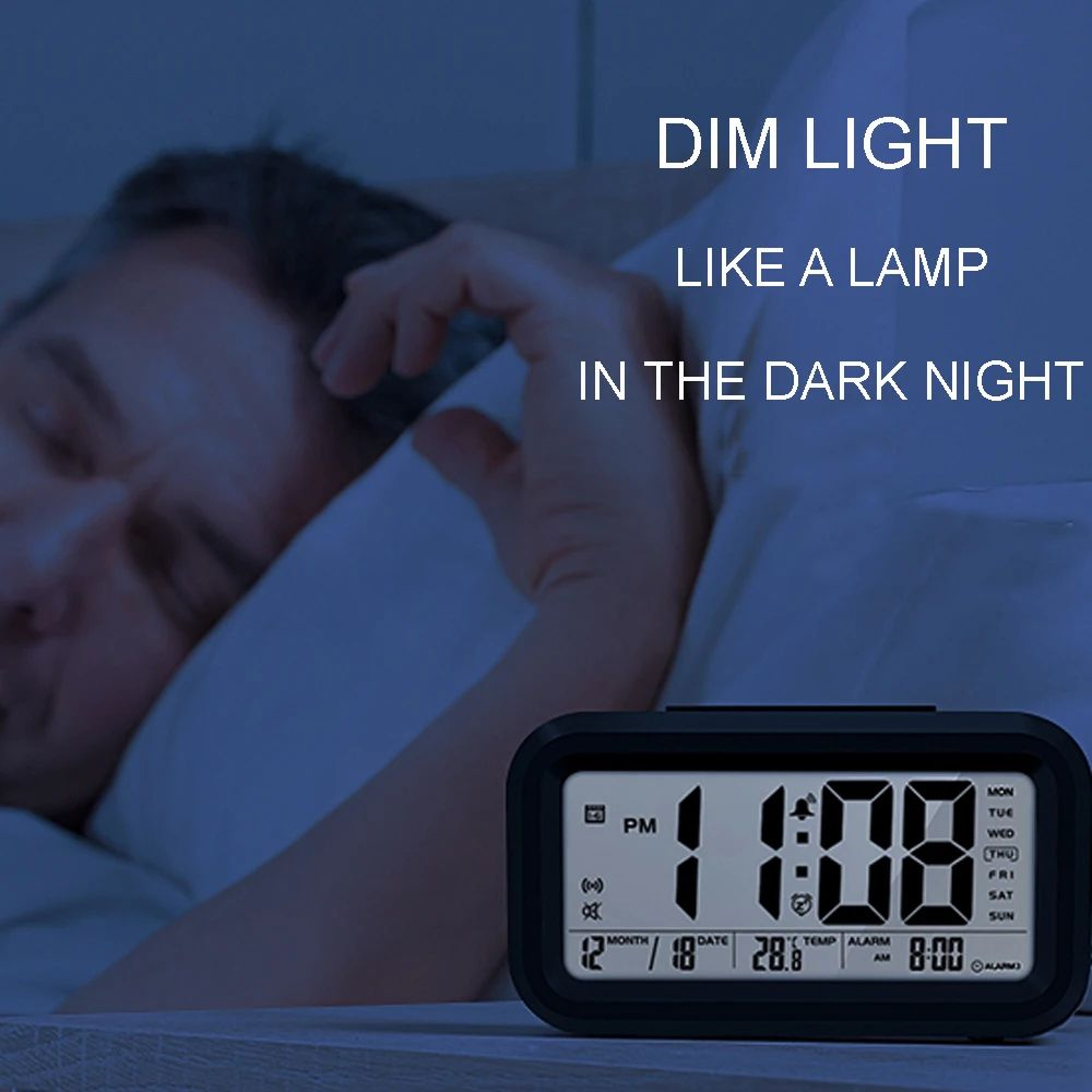 English Talking Digital Alarm Clock  Voice Time Temperature Calendar Snooze Bedroom Clock 4