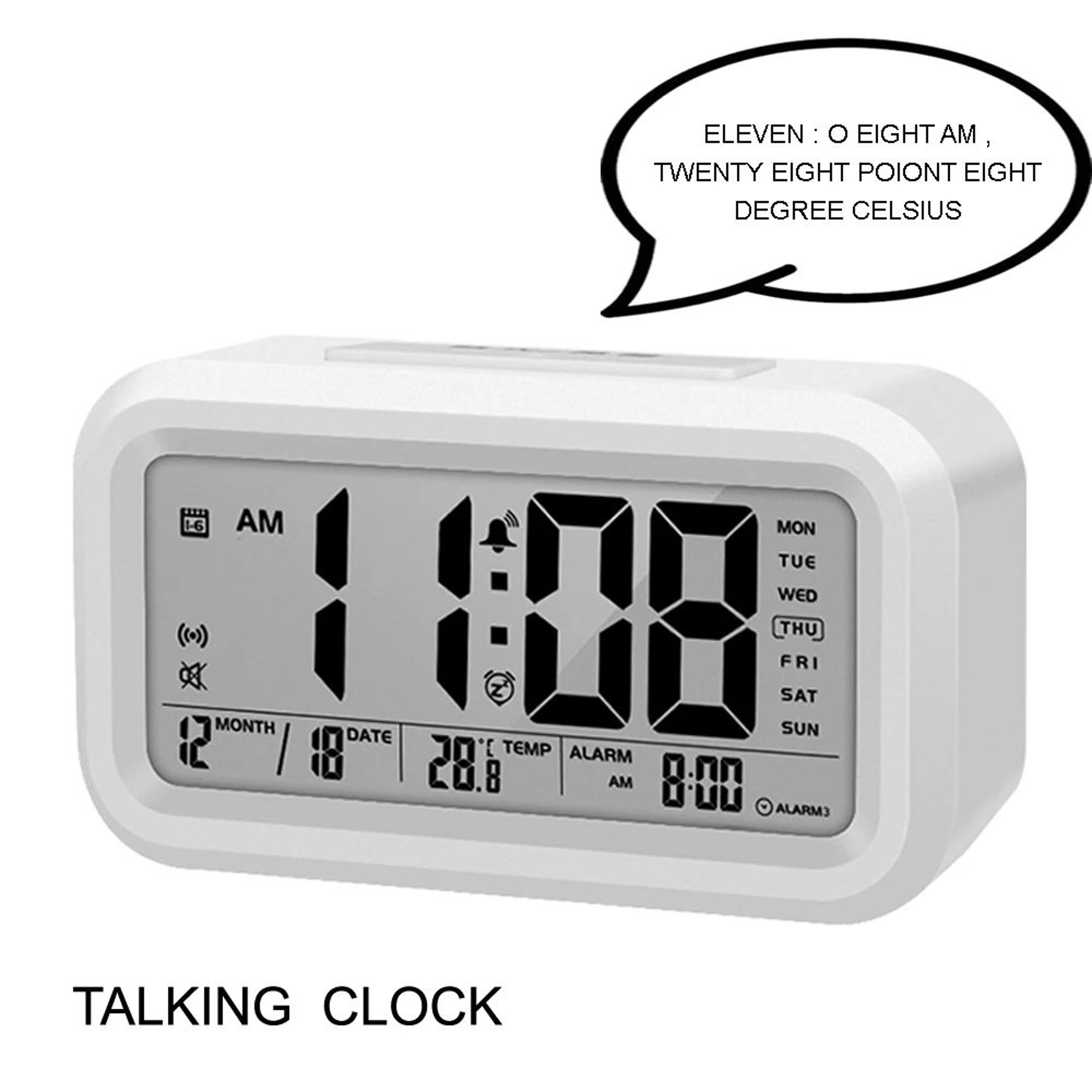 English Talking Digital Alarm Clock  Voice Time Temperature Calendar Snooze Bedroom Clock 0