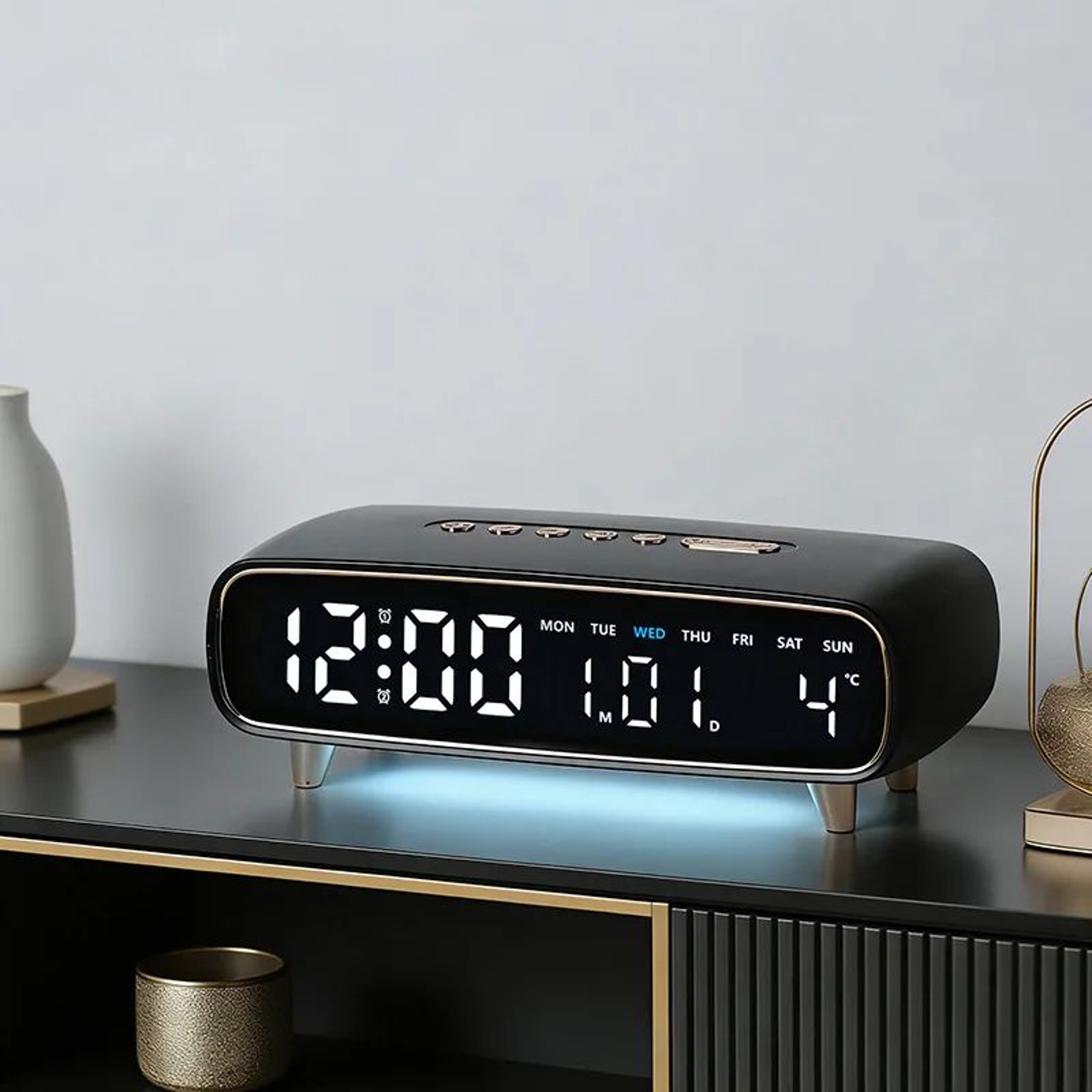 LED Digital Alarm Clock  Voice Control Desk Clock With Temperature Date Week Dual Alarms Timer  Amb