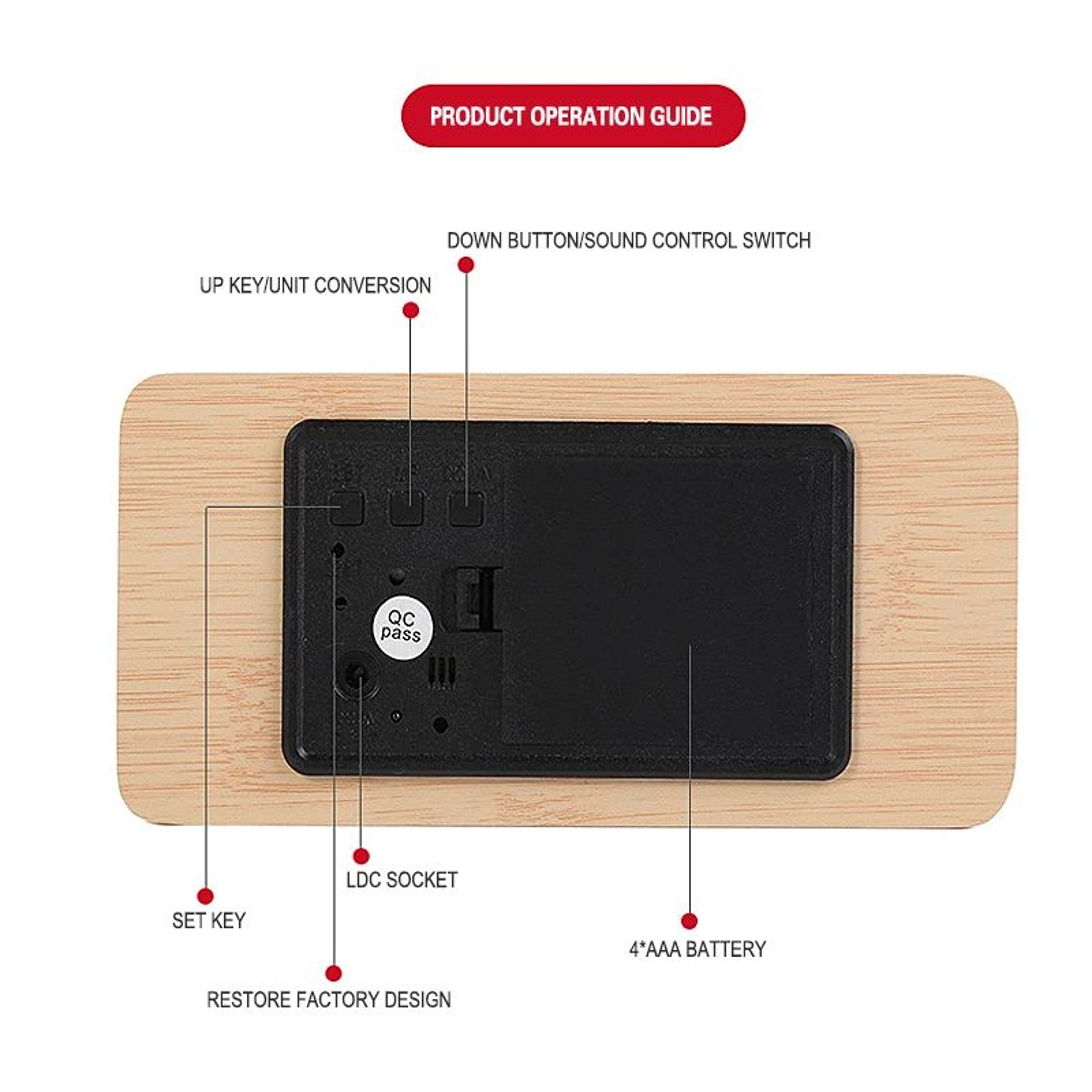 LED Digital Alarm Clock  USBAAA Powered Wooden Desktop Clock With Voice Control Display For Bedroom