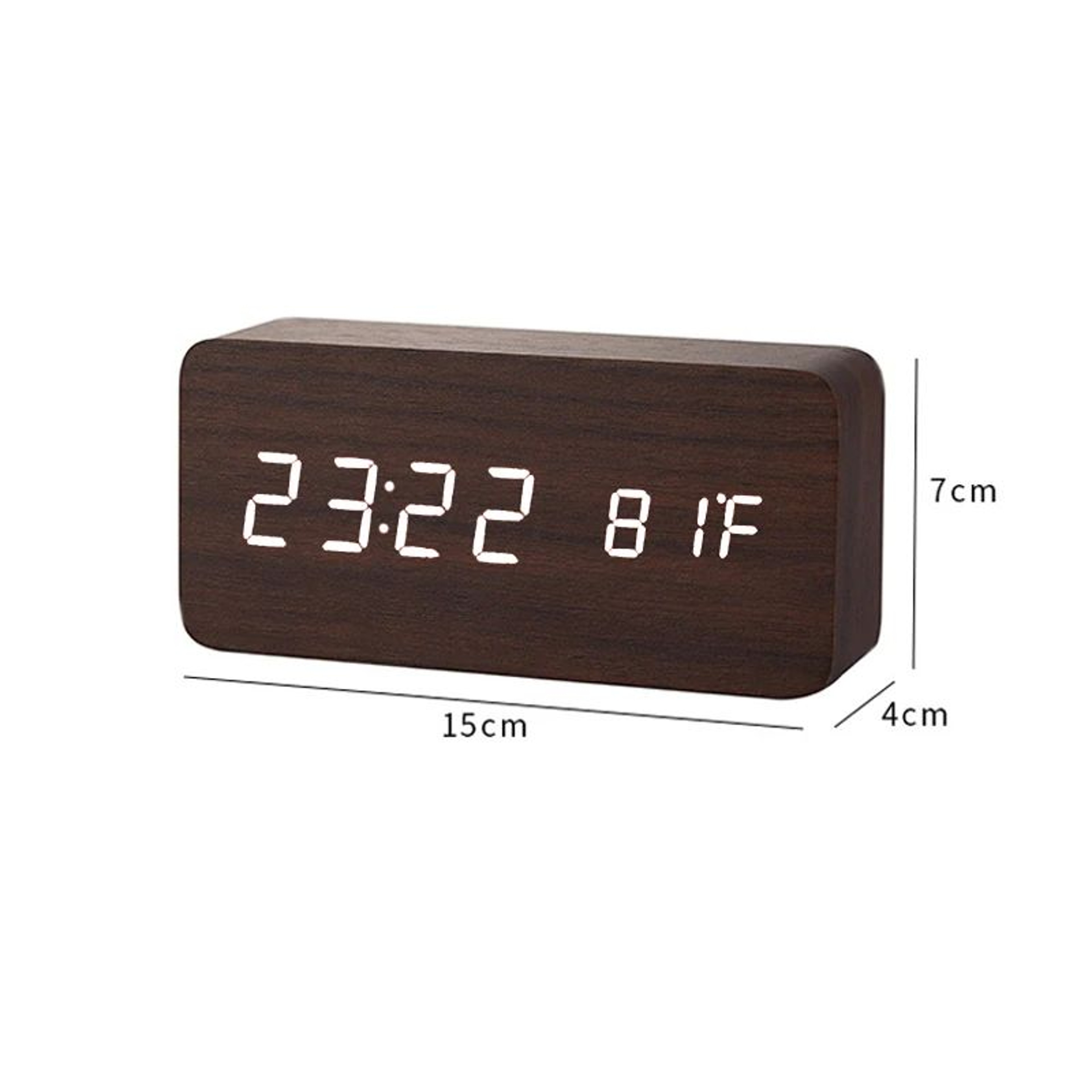 LED Digital Alarm Clock  USBAAA Powered Wooden Desktop Clock With Voice Control Display For Bedroom
