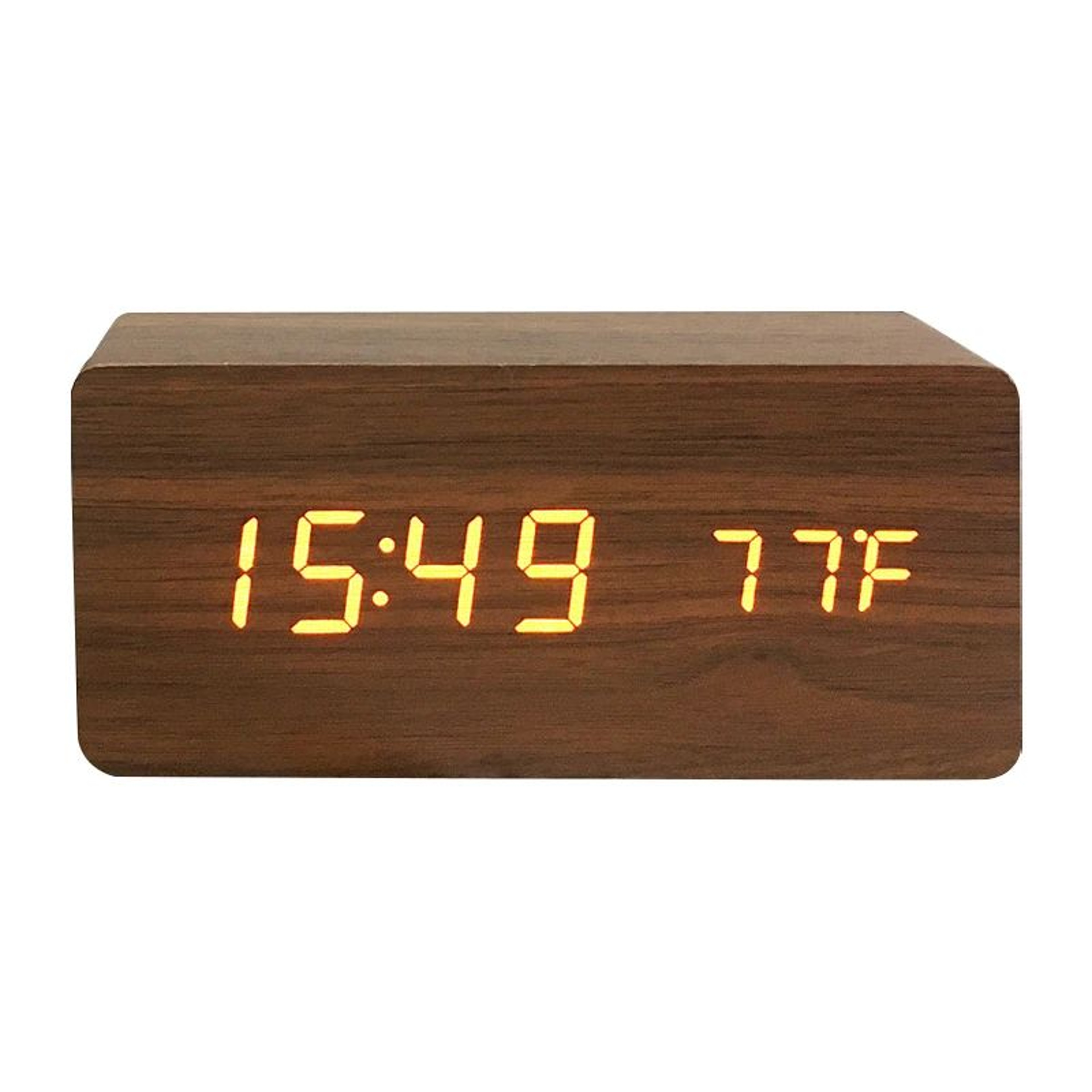LED Digital Alarm Clock  USBAAA Powered Wooden Desktop Clock With Voice Control Display For Bedroom 24
