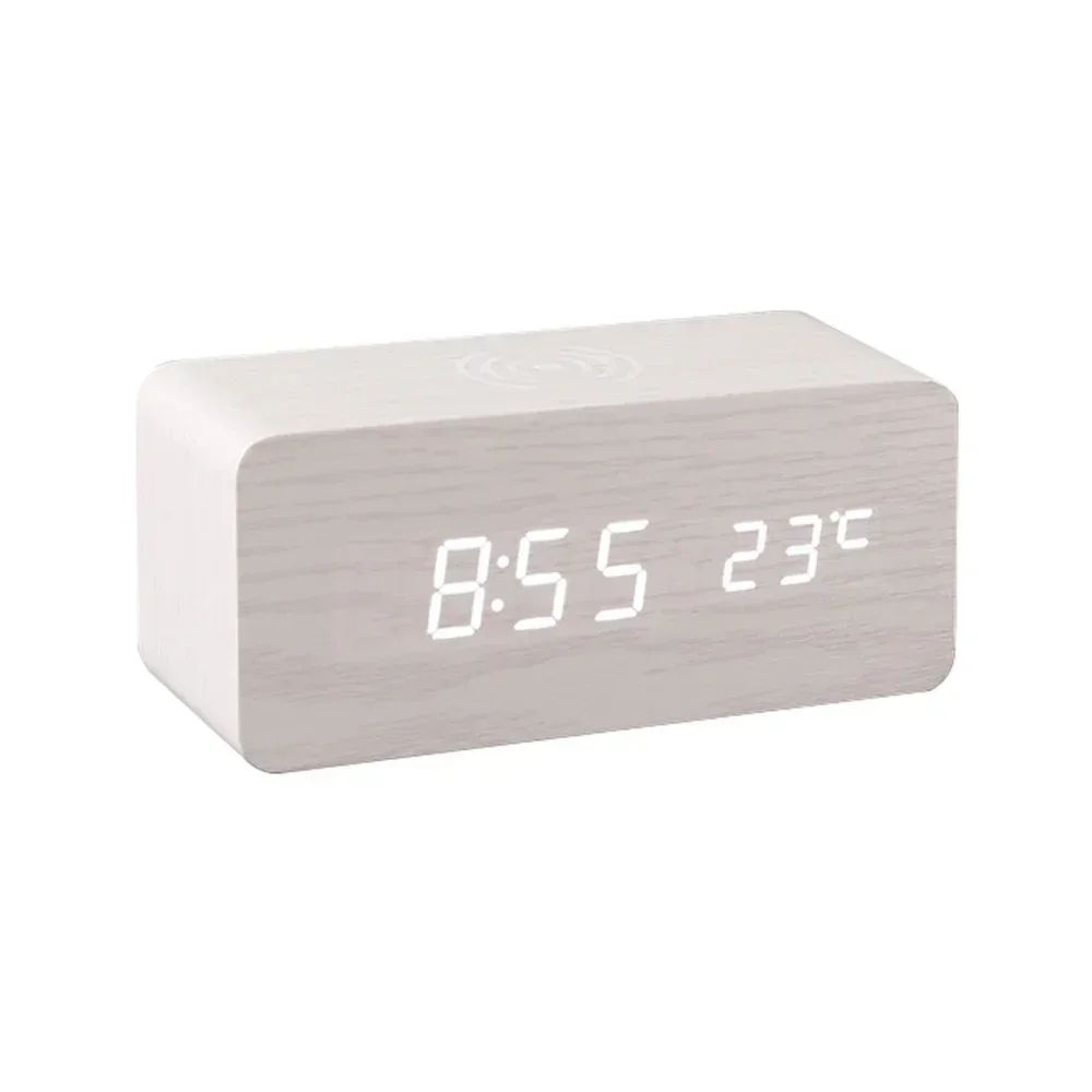 Wooden LED Alarm Clock  Qi Wireless Charging Digital Desk Clock With Thermometer 3 Alarms  Adjustab 9