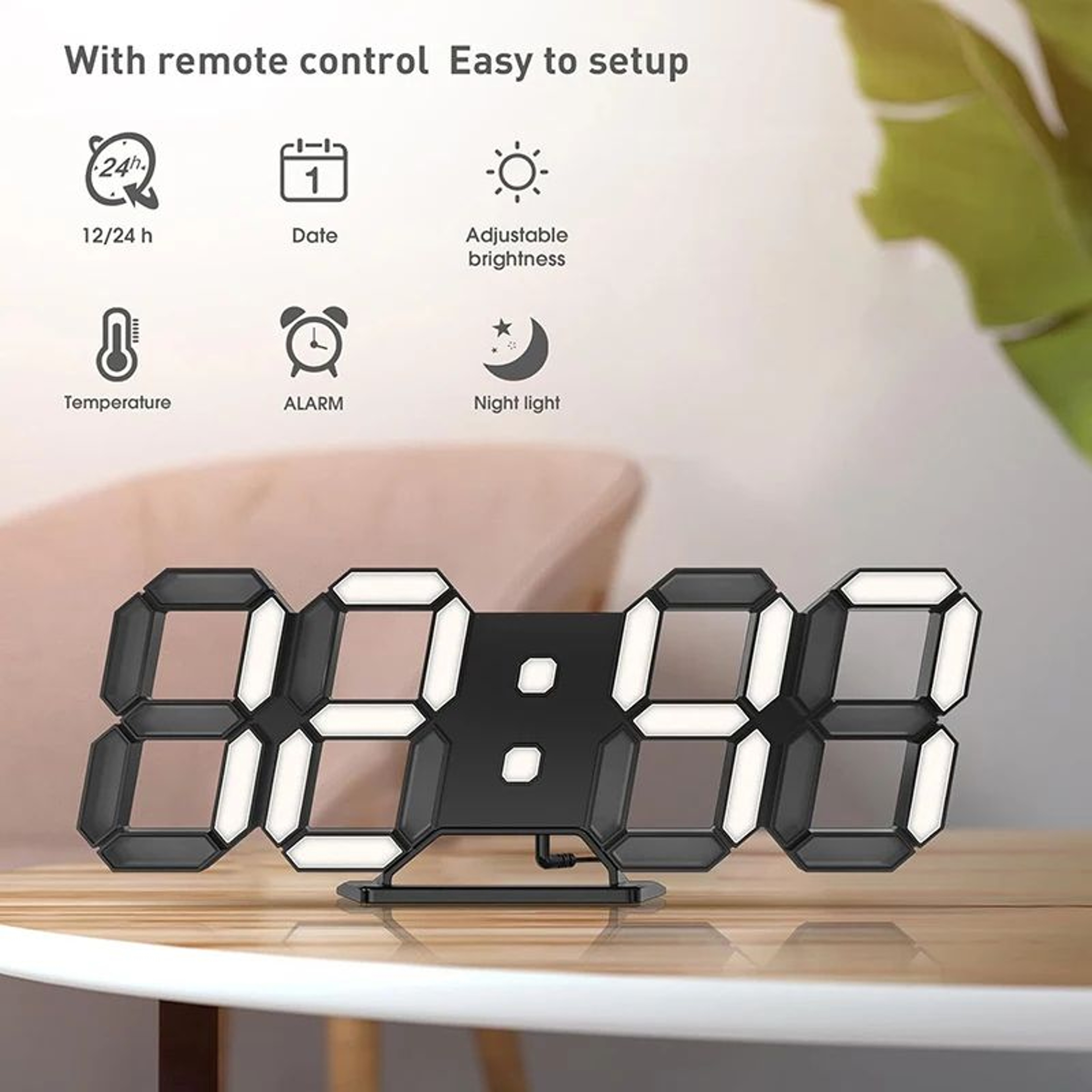 3D LED Digital Wall Clock  Remote Control Alarm Clock With Temperature Date Display Night Light For 4