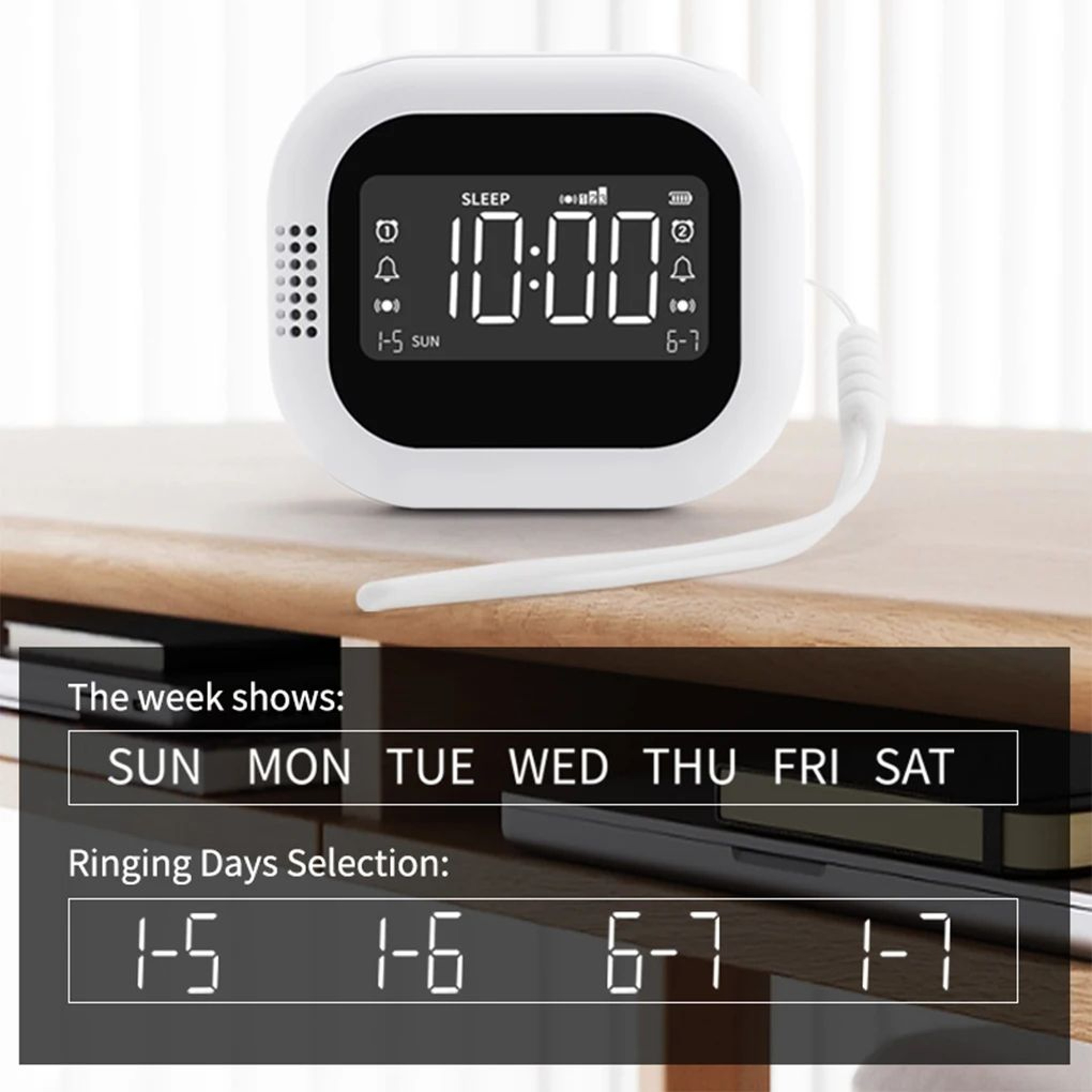 Rechargeable Vibration Alarm Clock  LED Display Bed Shaker With White Noise Natural Sounds For Heav 1
