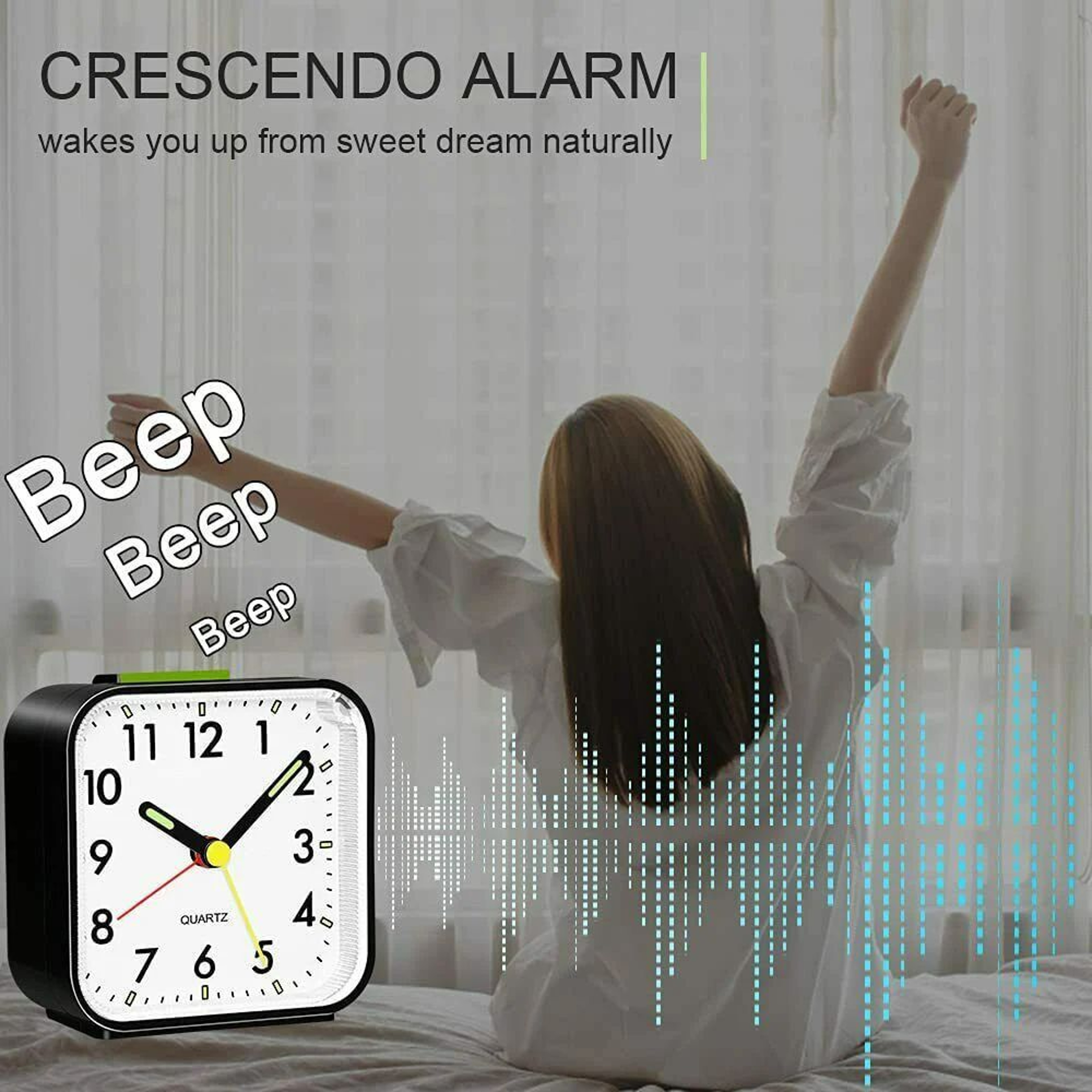 Silent Analog Alarm Clock  NonTicking Bedside Clock With Light  Snooze For Heavy Sleepers 3
