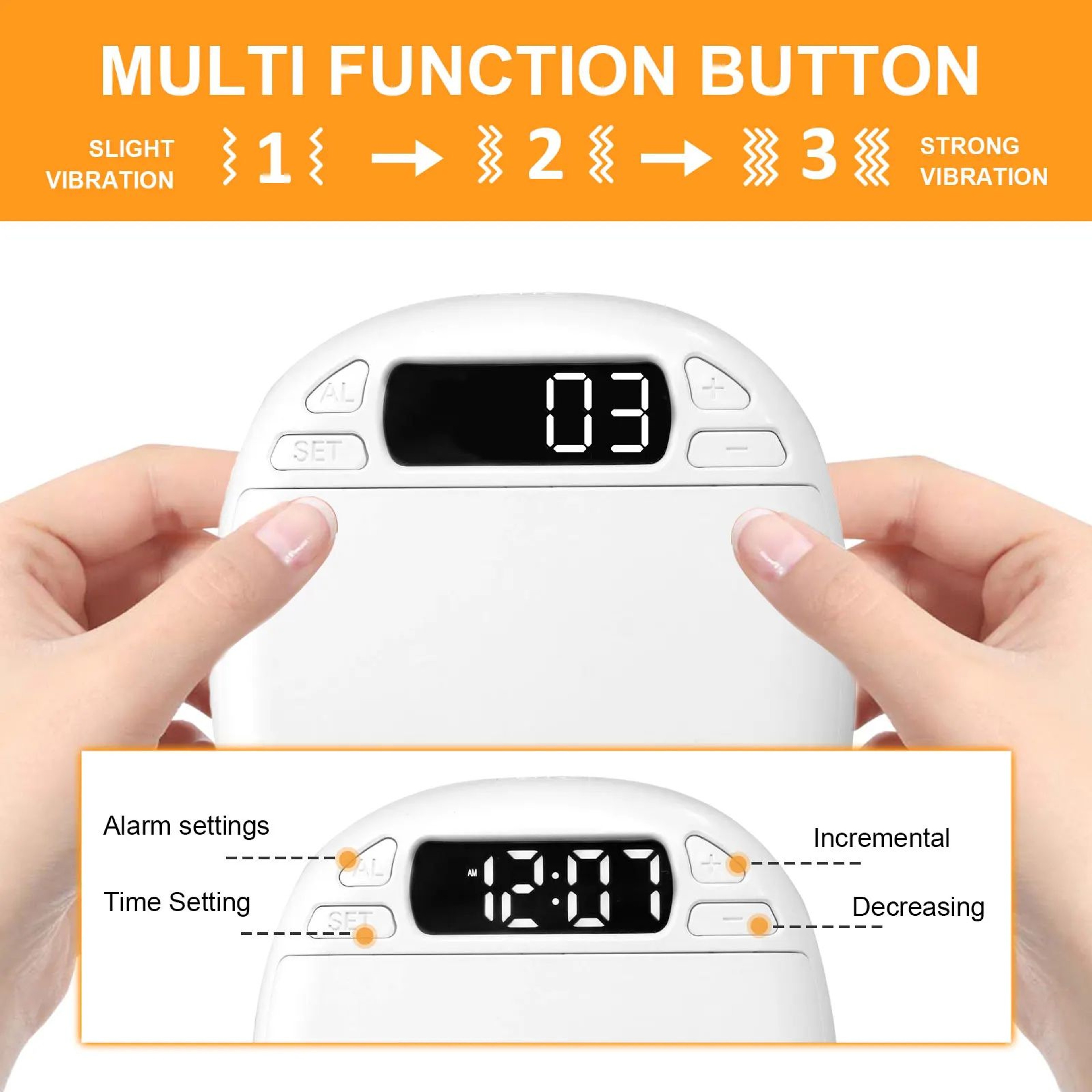 Vibrating Bed Shaker Alarm Clock  Under Pillow Dual Alarm With 3 Vibration Levels  LED 5