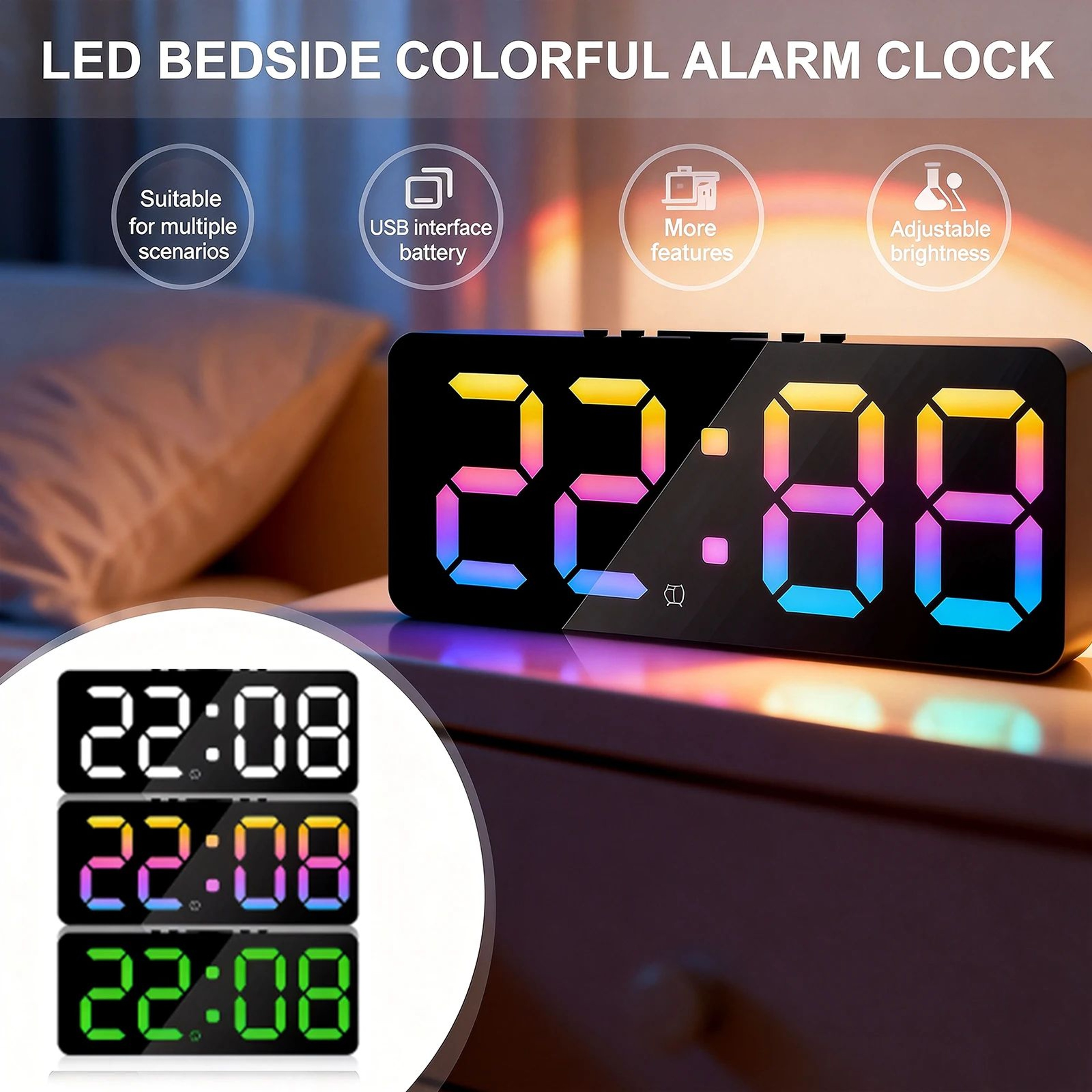 Large LED Digital Alarm Clock  Dimmable Bedside Clock With Dual Alarms Snooze USB Charging Ports  N 1