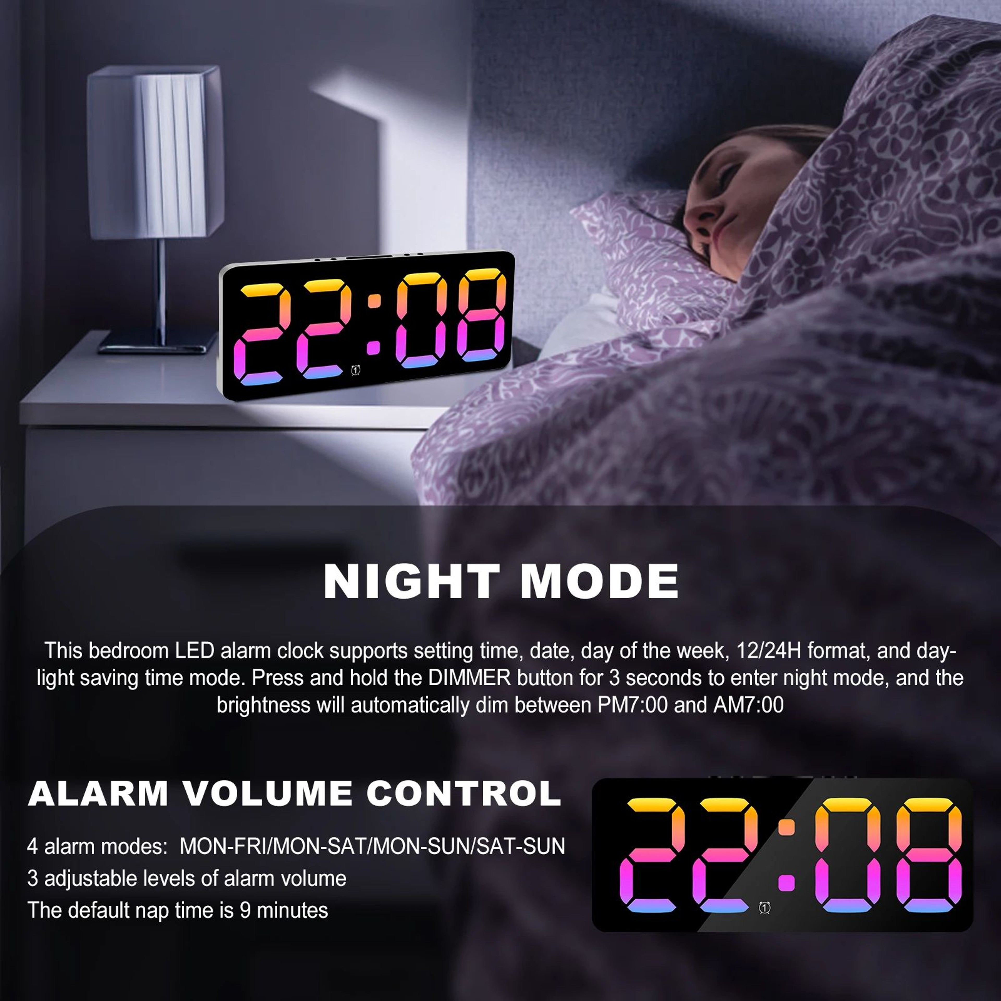 Large LED Digital Alarm Clock  Dimmable Bedside Clock With Dual Alarms Snooze USB Charging Ports  N 4