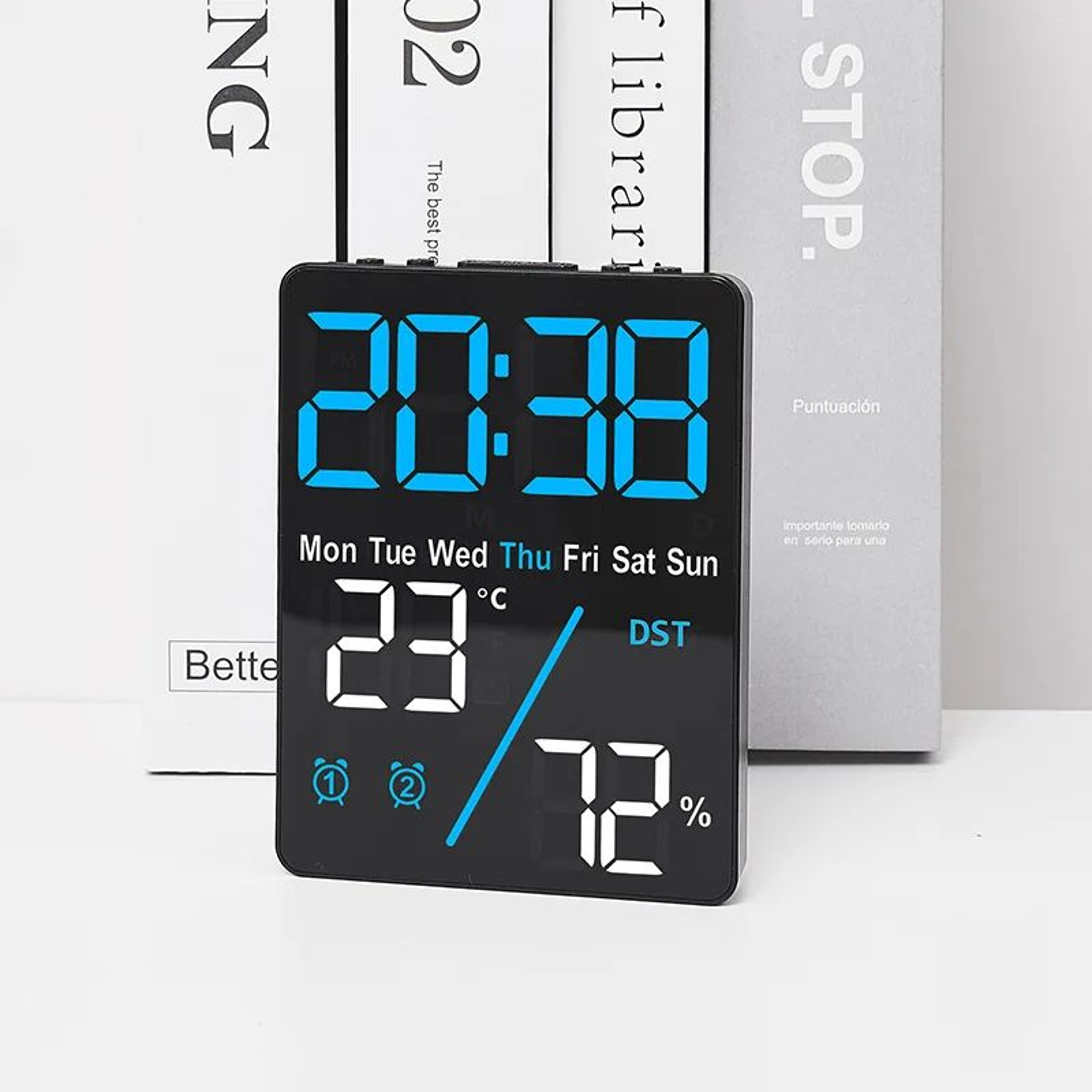 Digital LED Alarm Clock  Dimmable Wall  Table Clock With Temperature Humidity Display USB Charging  0