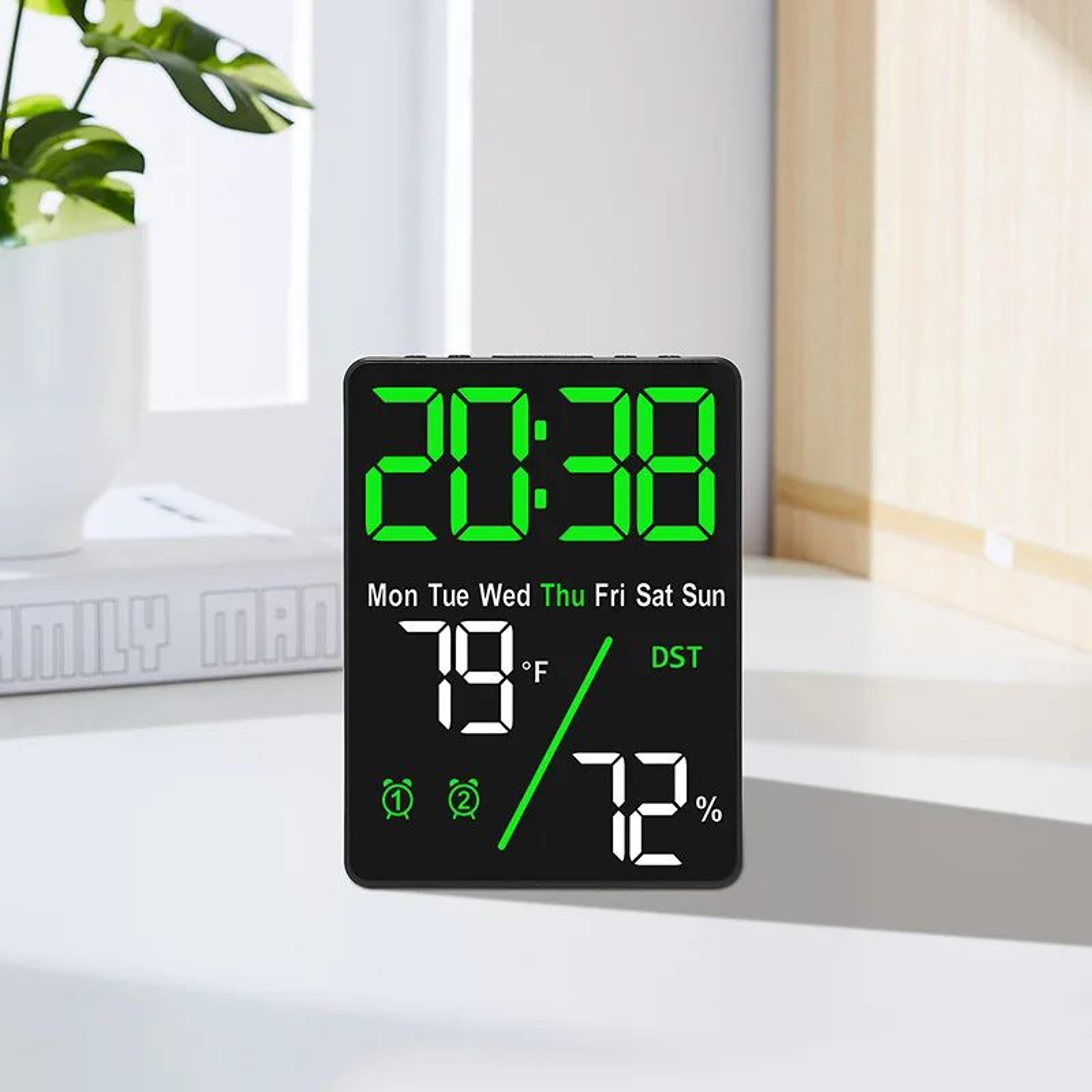 Digital LED Alarm Clock  Dimmable Wall  Table Clock With Temperature Humidity Display USB Charging  7