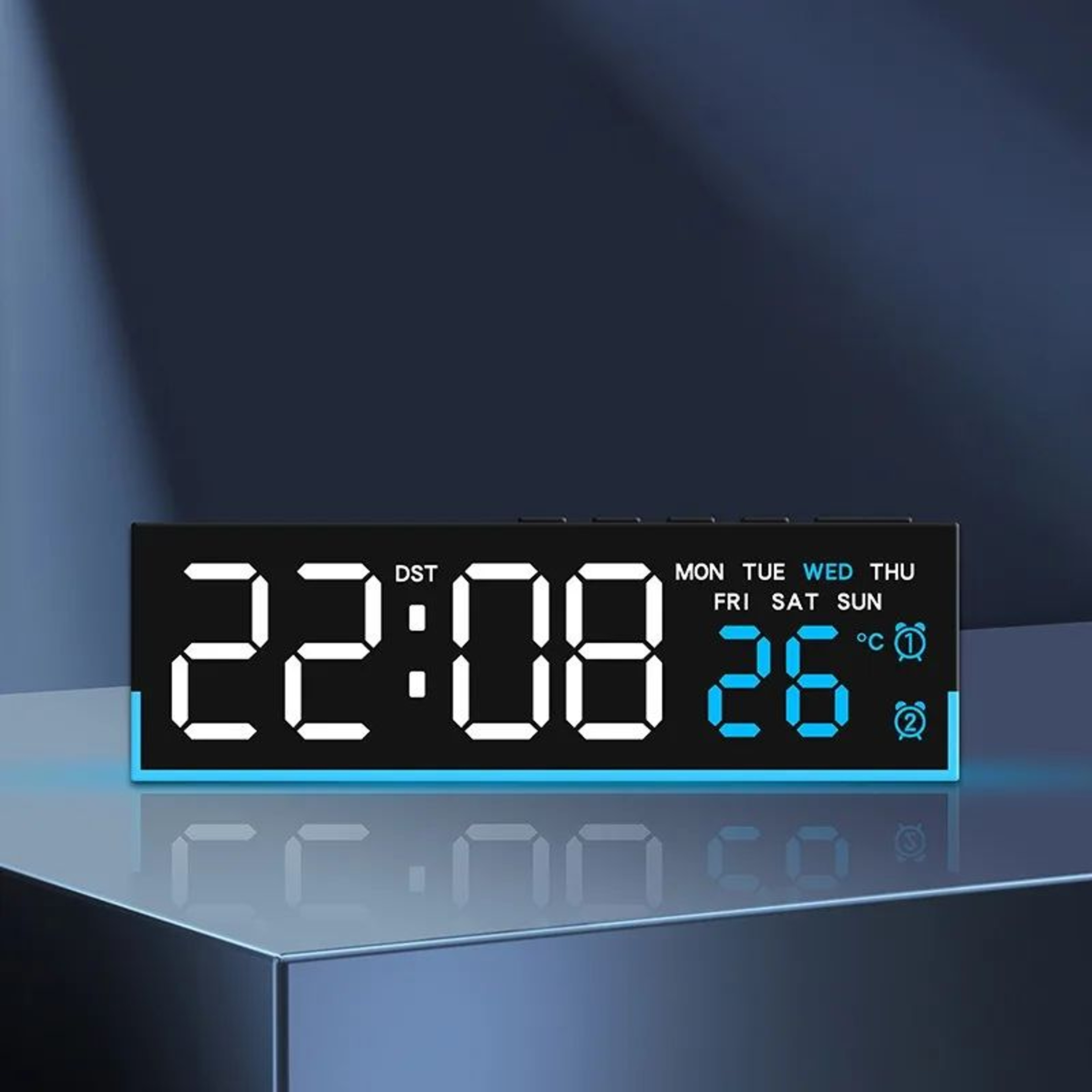 Multi Functional LED Digital Alarm Clock  Full Screen Ambient Light Display With Week Temperature   2