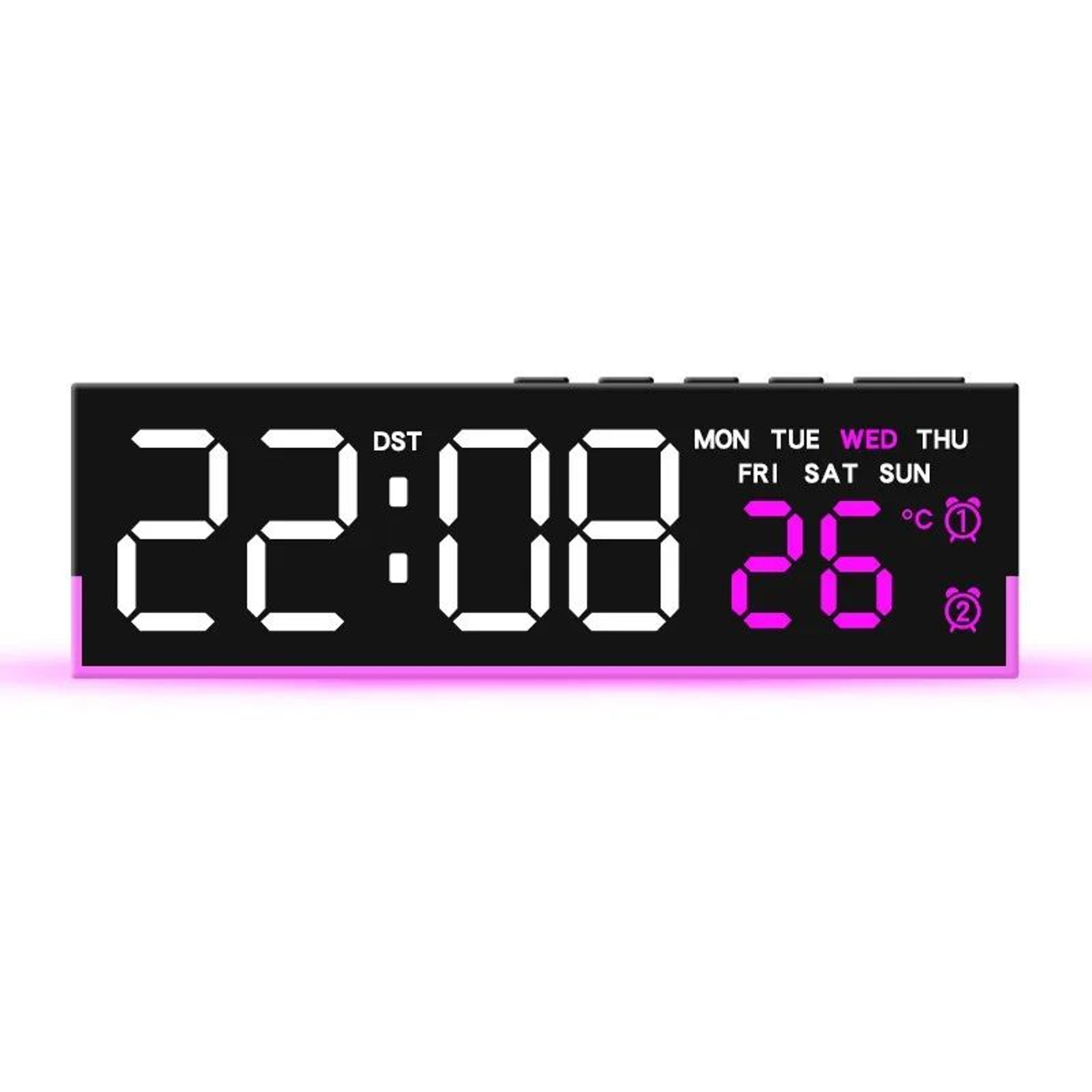Multi Functional LED Digital Alarm Clock  Full Screen Ambient Light Display With Week Temperature   9
