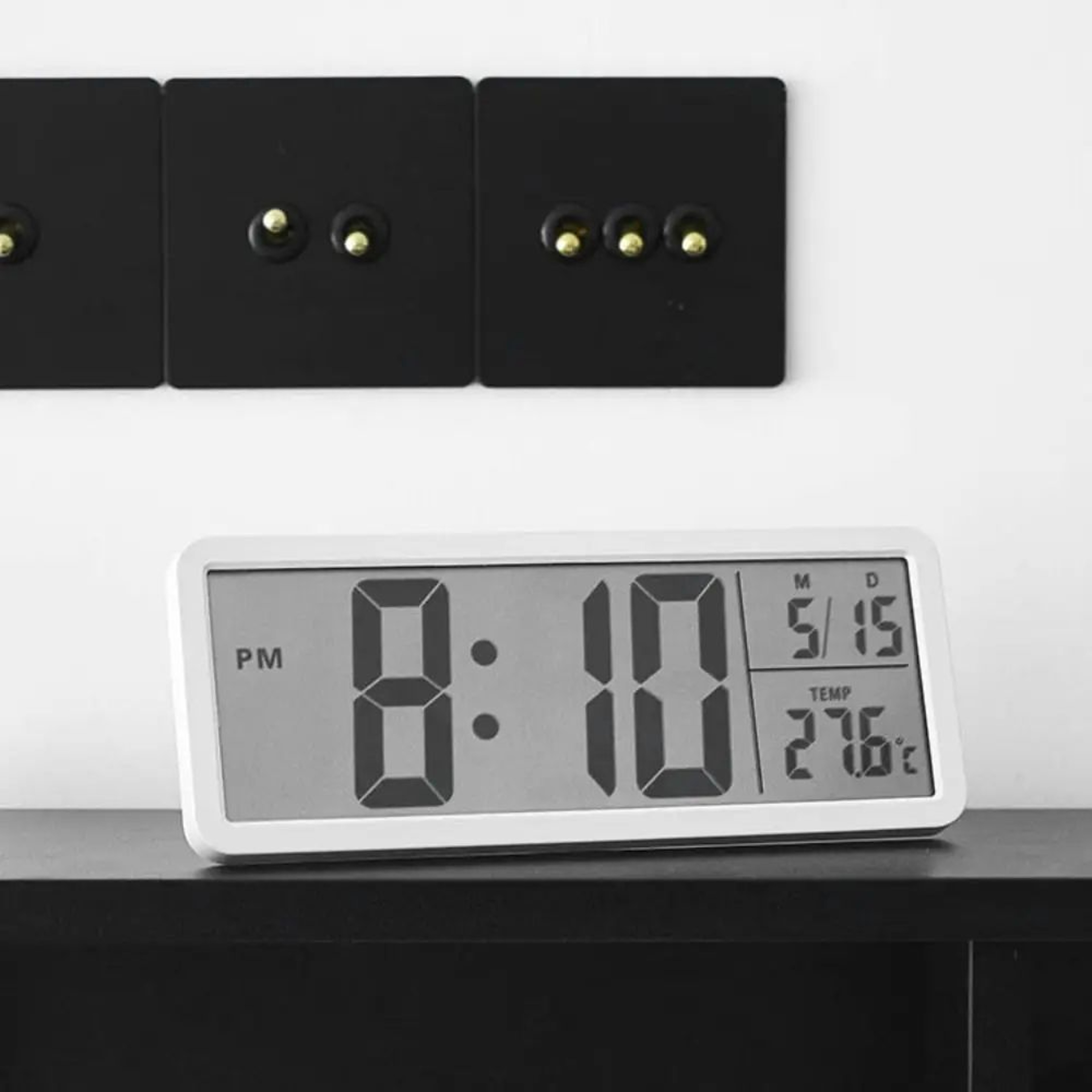 Digital LCD Wall Clock  Large Temperature Humidity Date Display 1224H Battery Desk  Wall Clock For  3