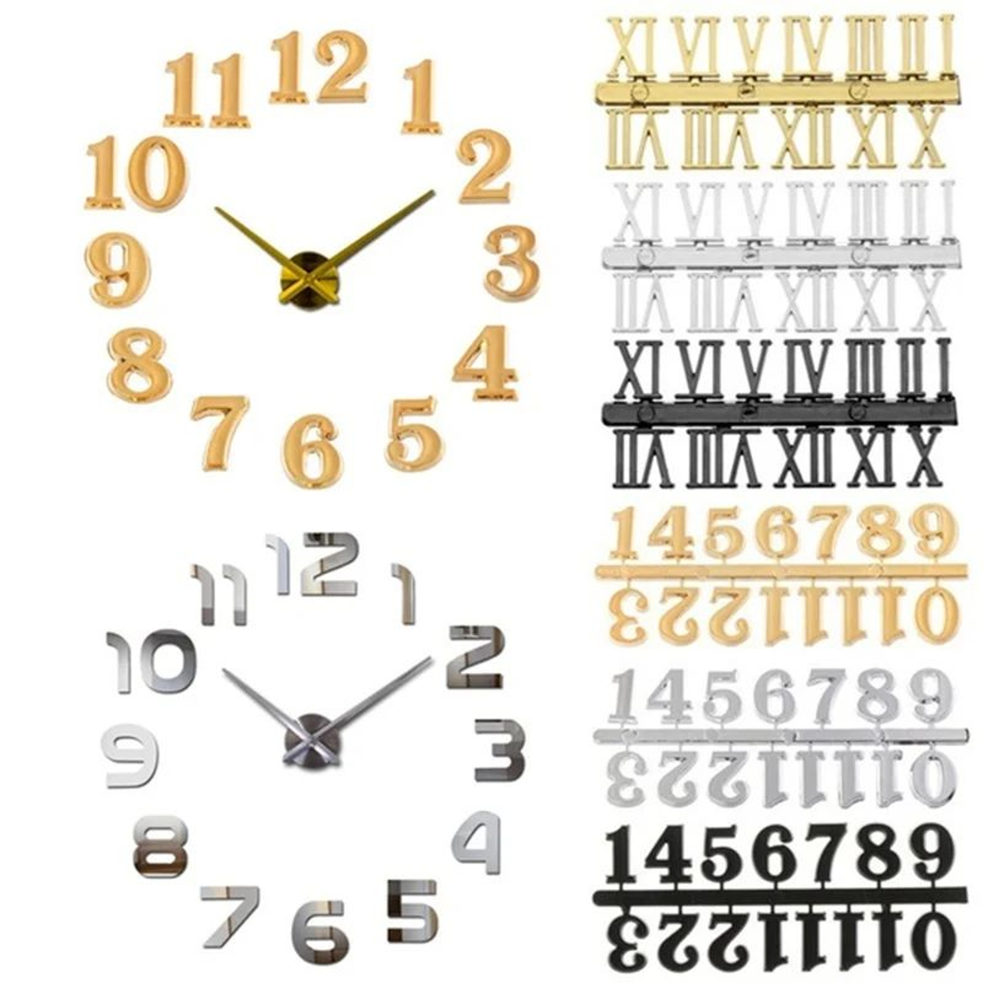 DIY Arabic  Roman Numeral Wall Clock Decals  Removable 079 In Number Stickers For Custom Clock Deco 5