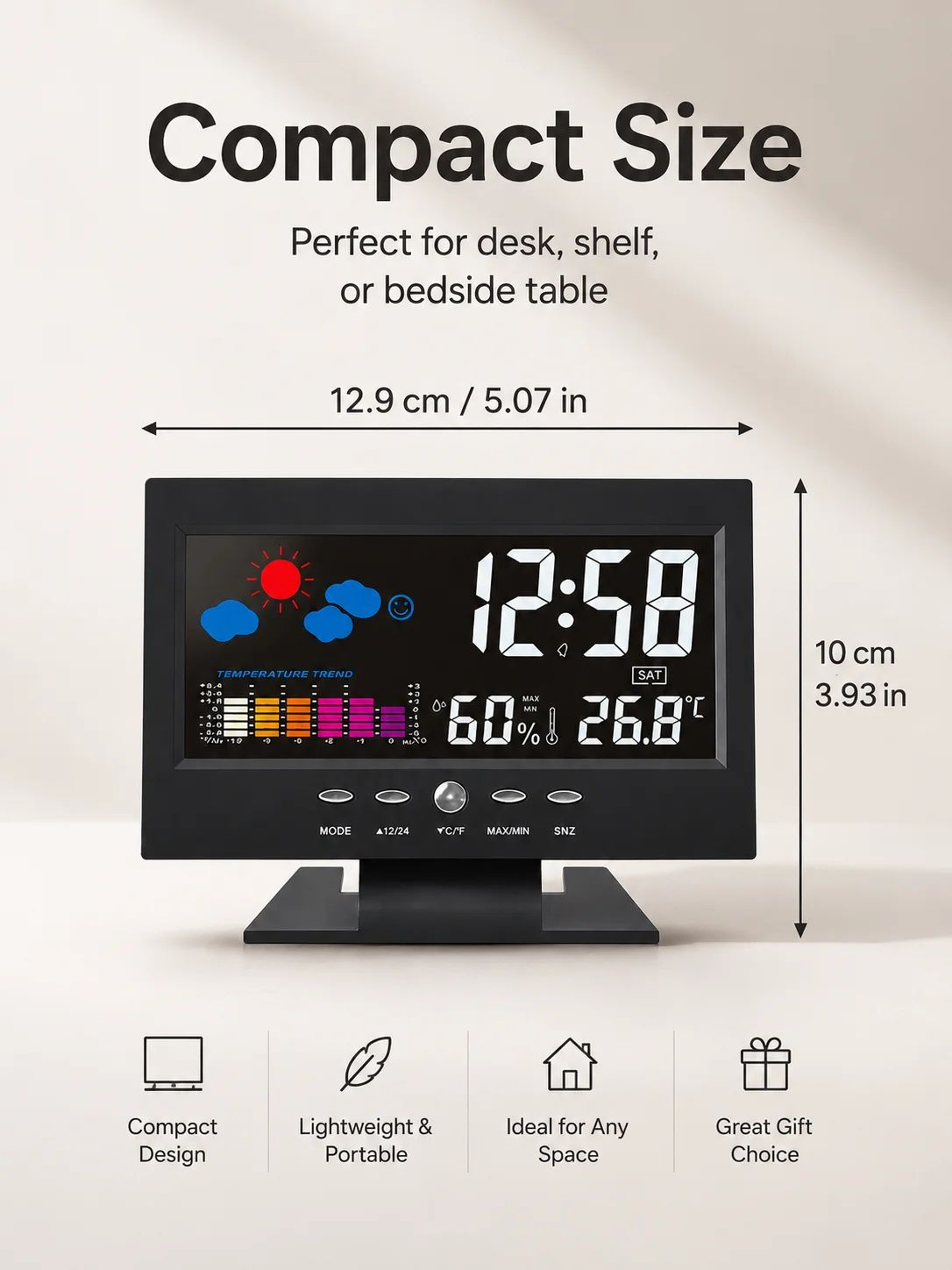 Indoor Digital Weather Station Clock  Temperature Humidity Monitor With Alarm Snooze Calendar  Larg 6