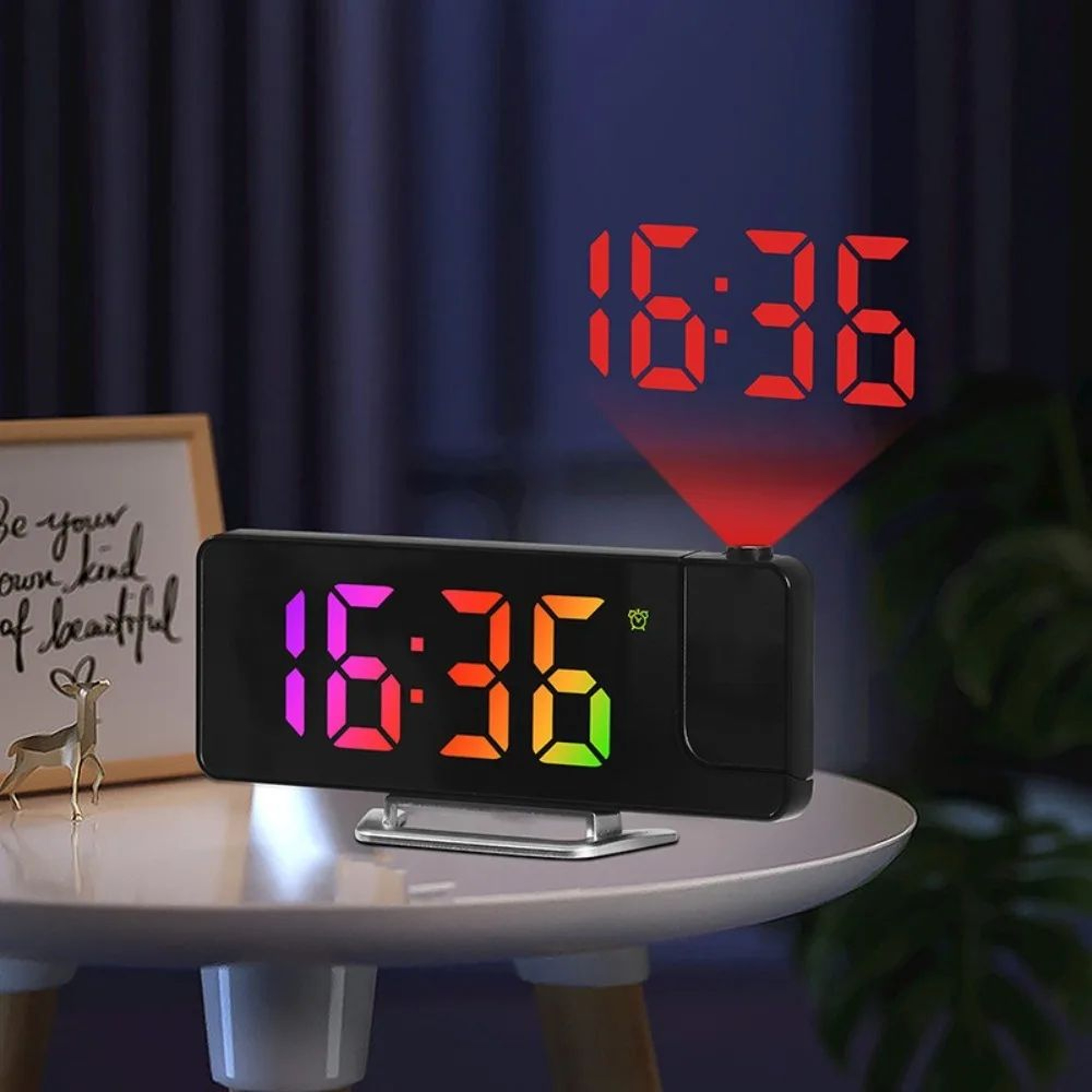 LED Projection Alarm Clock  180 Rotating Ceiling Projector With Date Temperature Display  Adjustabl 0