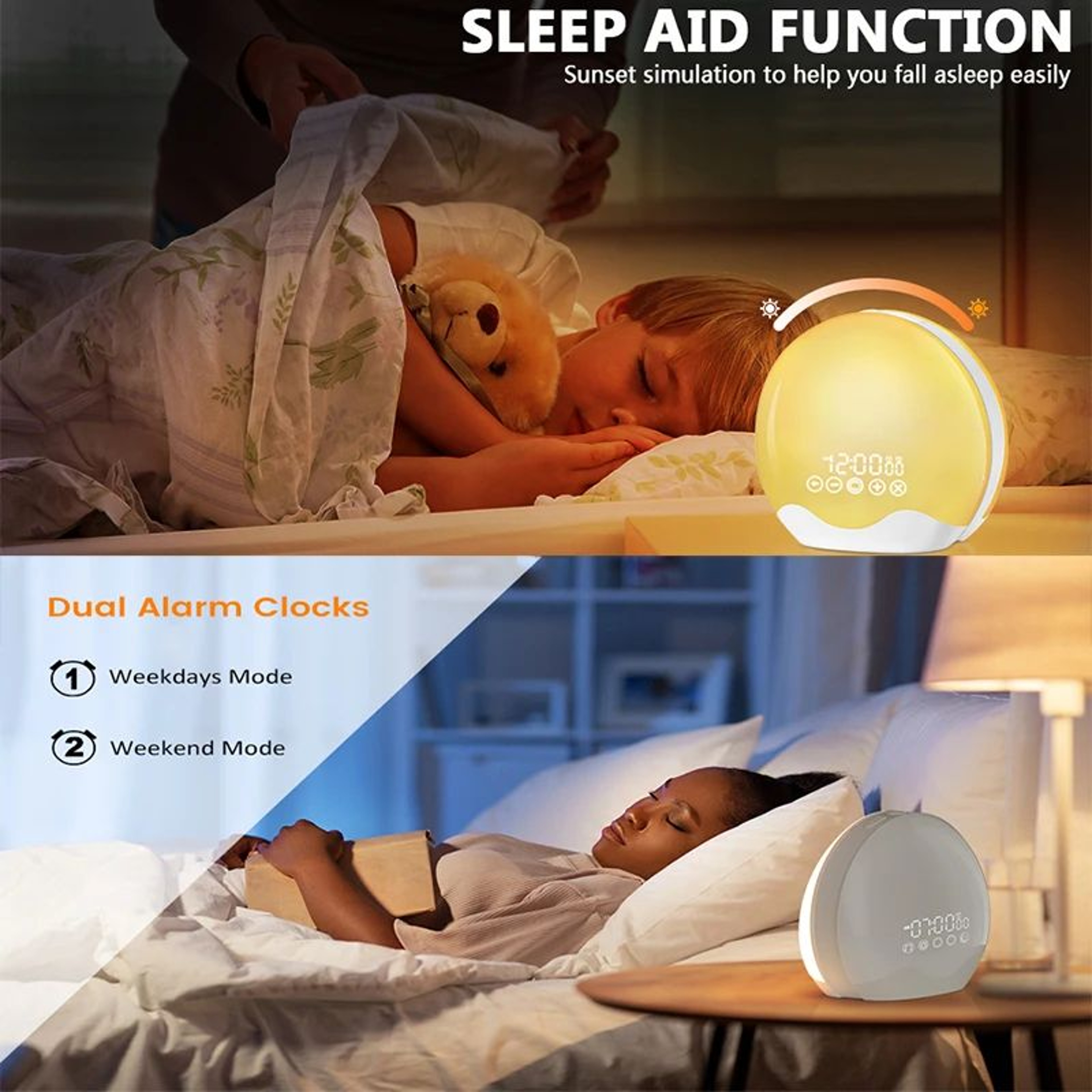 Sunrise Alarm Clock  Color Changing Wake Up Light With Sleep Sounds Night Light FM Radio  Digital D 1