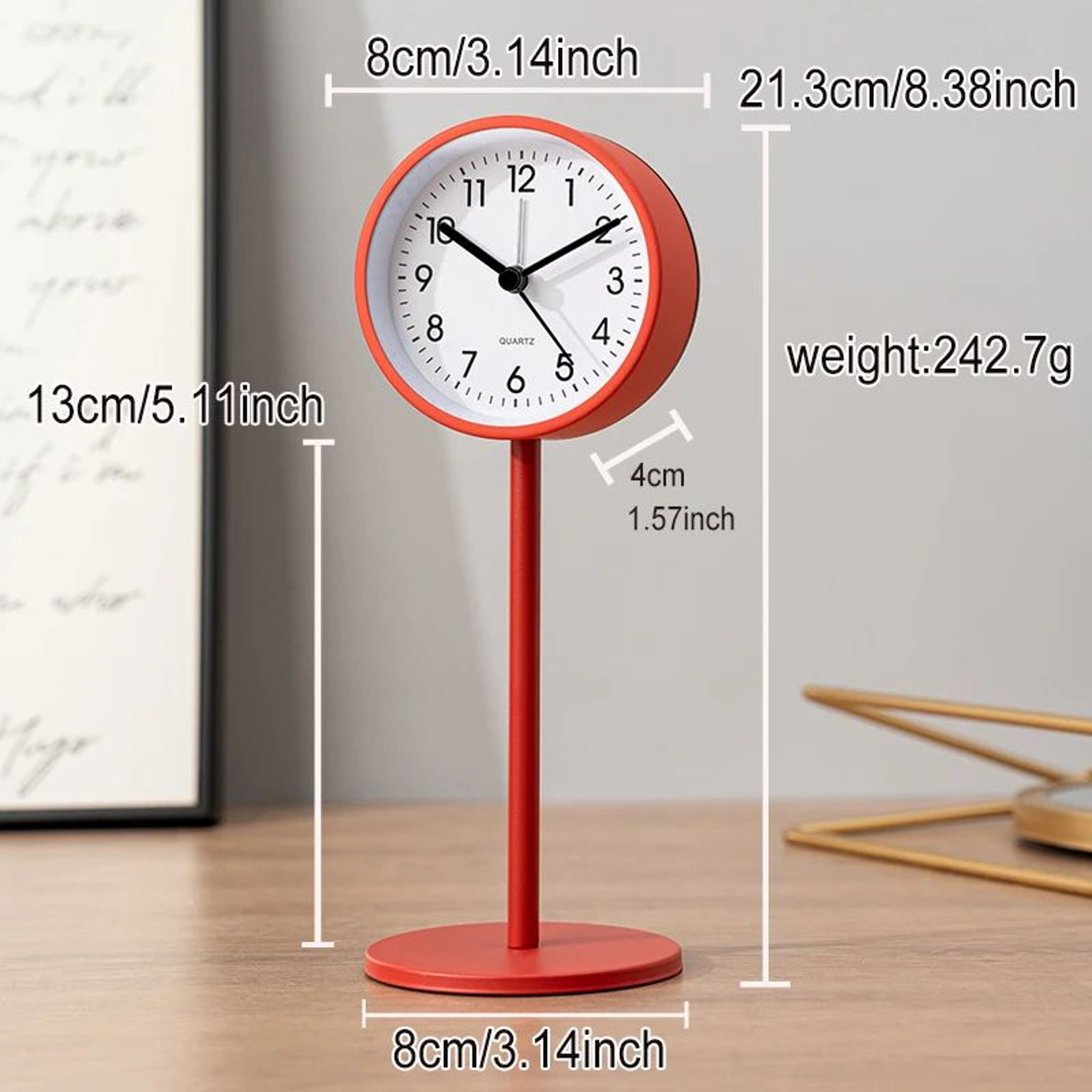 European Style Metal Desktop Alarm Clock  Silent Quartz Geometric Table Clock For Bedroom Office  H 8