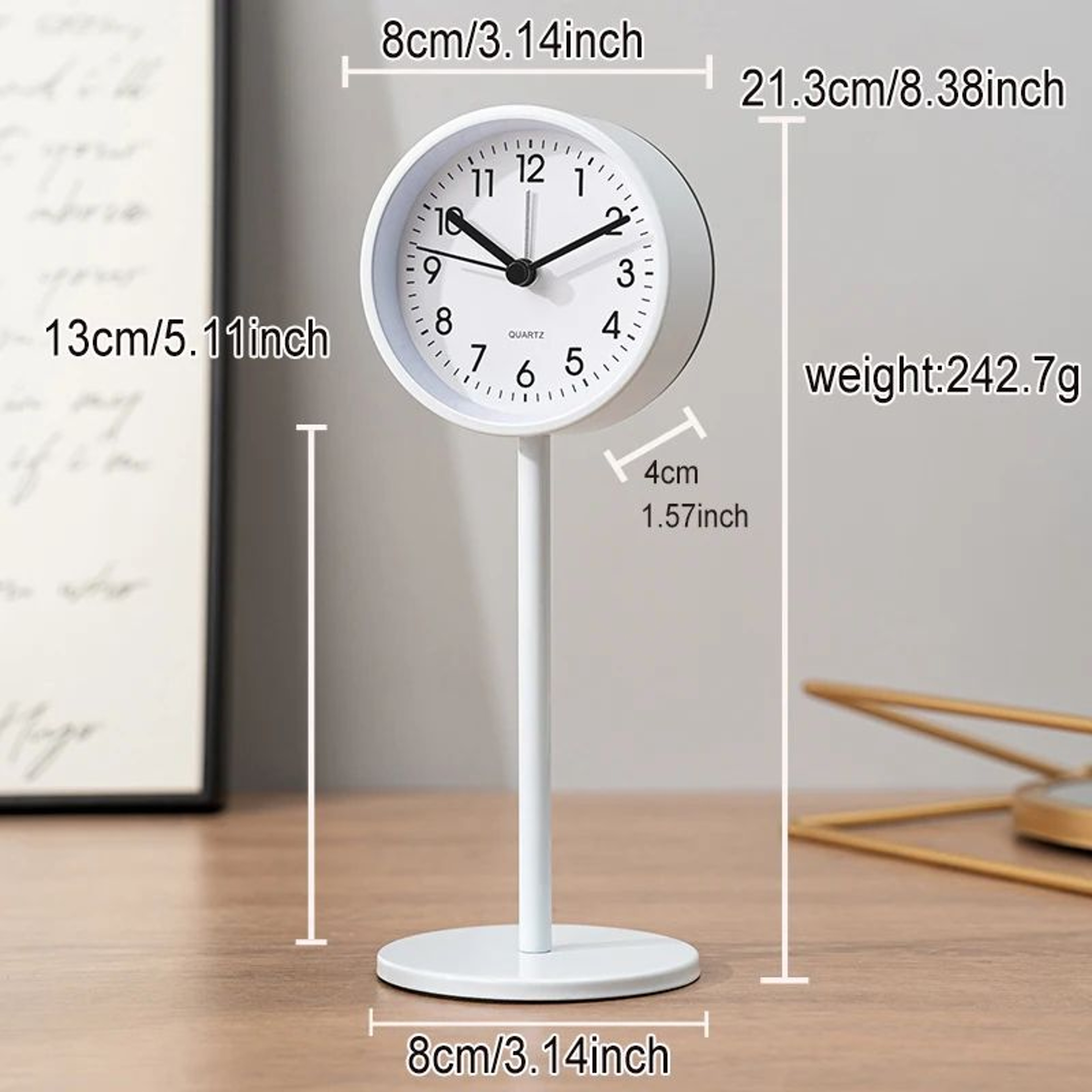 European Style Metal Desktop Alarm Clock  Silent Quartz Geometric Table Clock For Bedroom Office  H 9