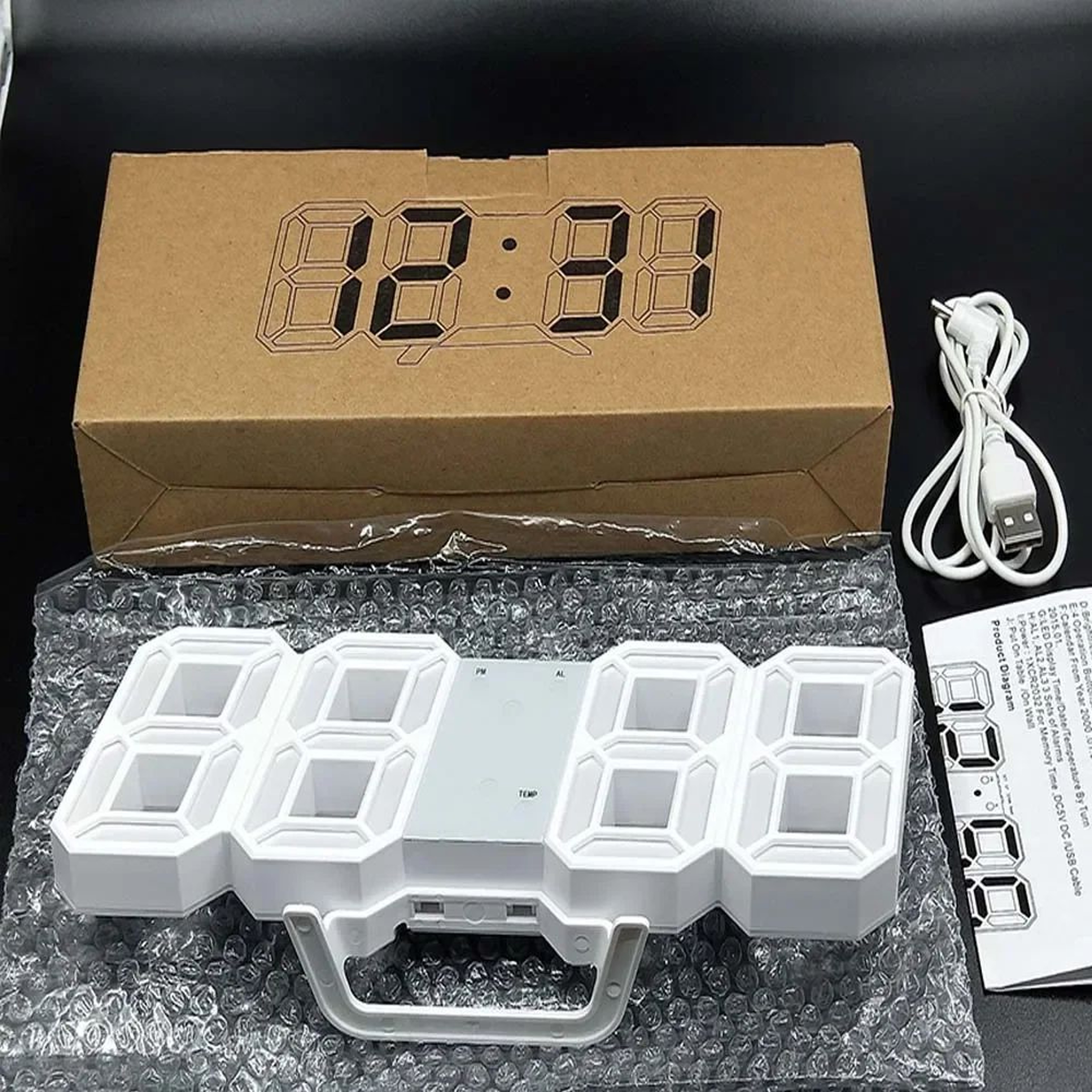 925 In 3D Digital Wall Clock  Modern LED Alarm Clock With Time Date Temperature Auto Dimming  Tripl 5