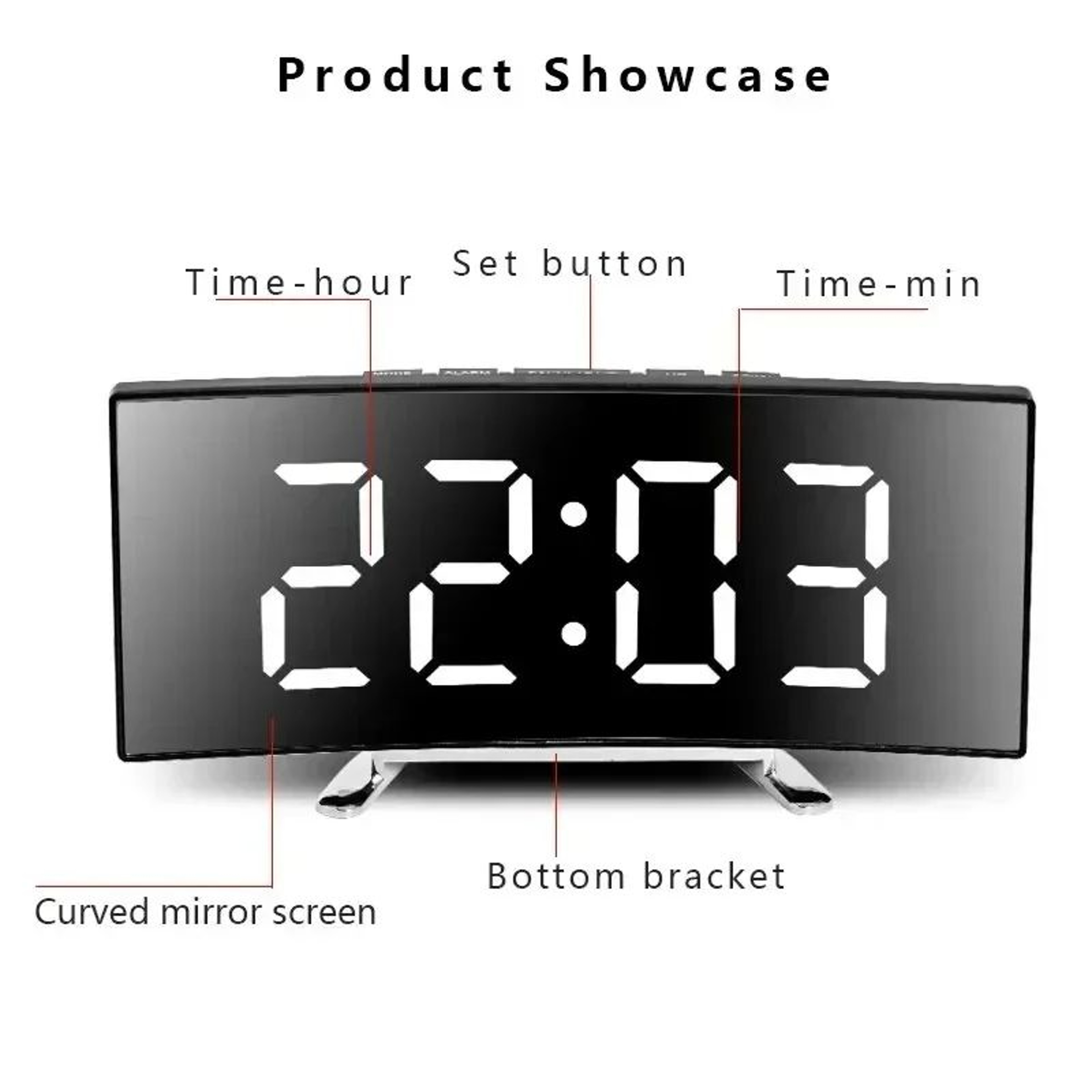 Curved LED Mirror Alarm Clock  Large Digital Display With Time Date Temperature Snooze Night Mode U 5
