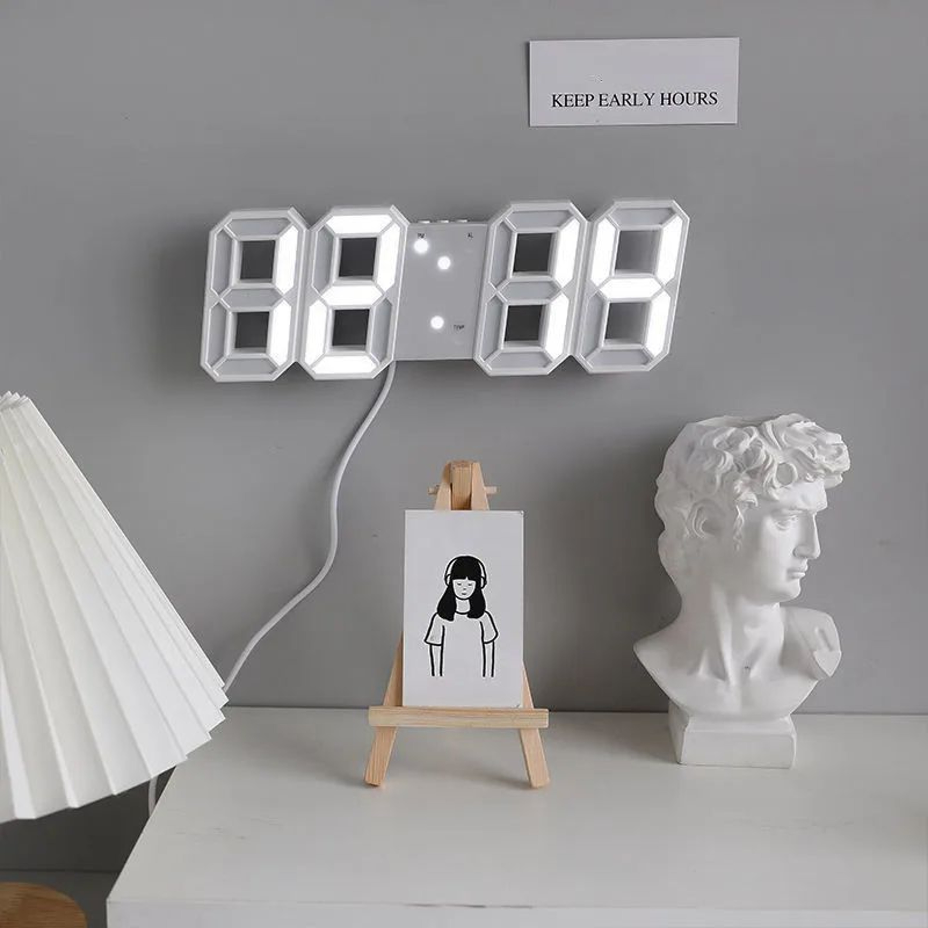 3D LED Digital Wall Clock  Modern 1224 Hr Alarm Clock With Snooze Auto Dimming  USB Power For Home  0