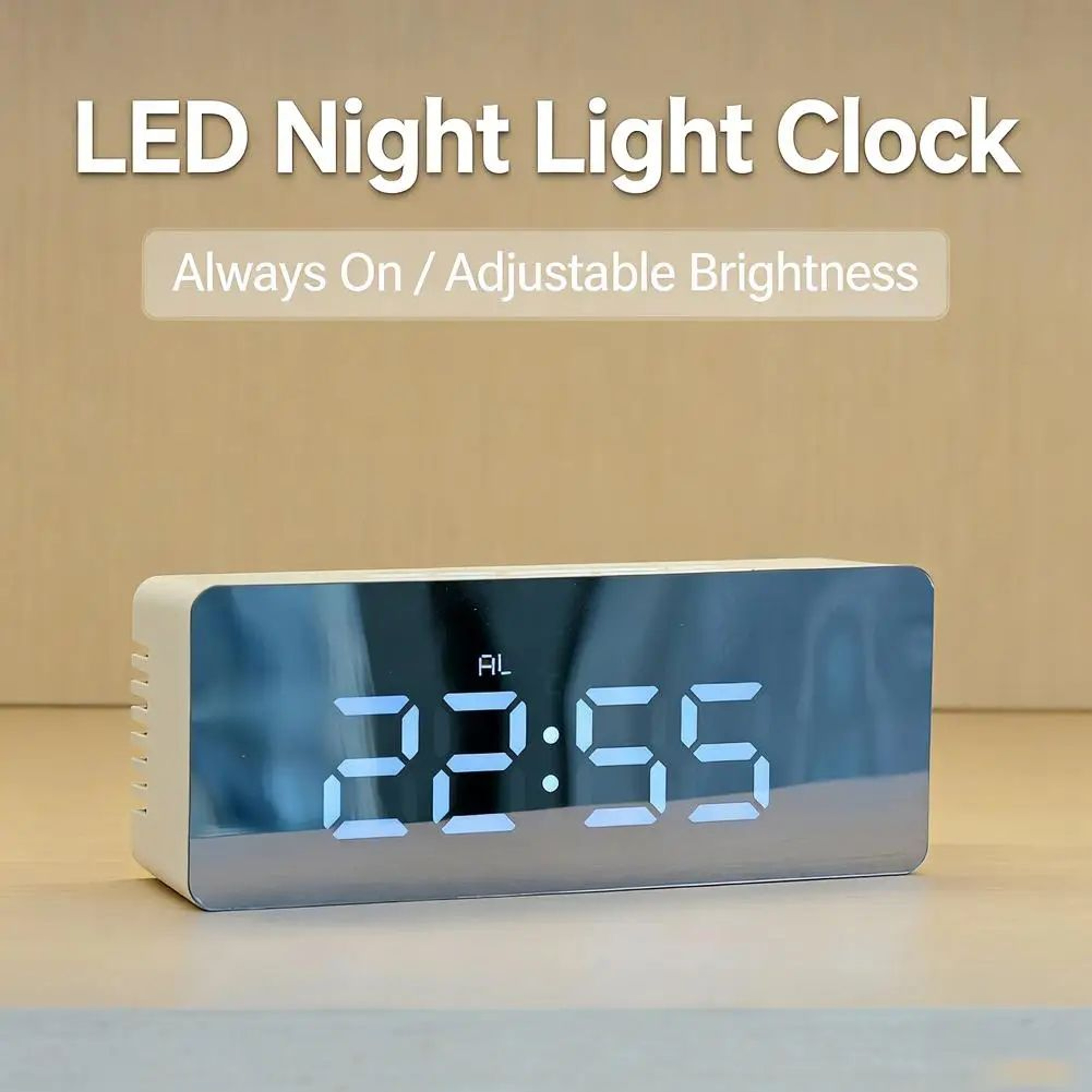 Small Digital Alarm Clock  Mirror LED Large Display With Adjustable Brightness Snooze Temperature   5